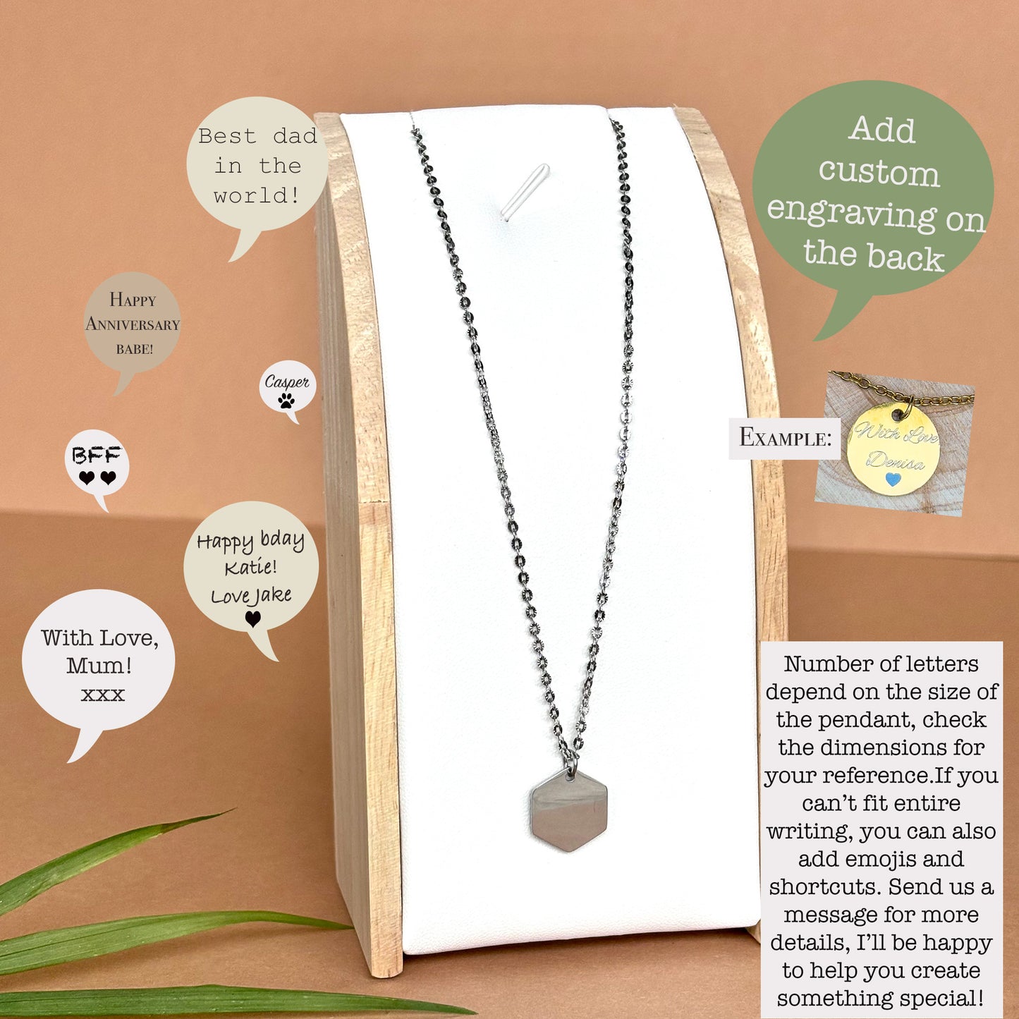 5 rune symbols on vertical bar necklace - Stainless steel