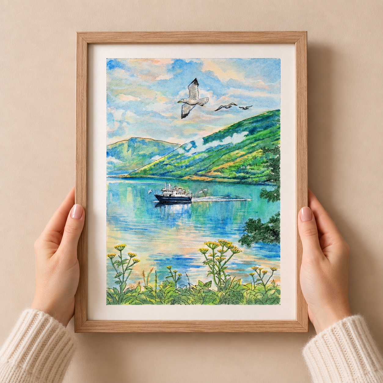 A4 Poster Scenery Lady Elizabeth boat with seagulls flying above