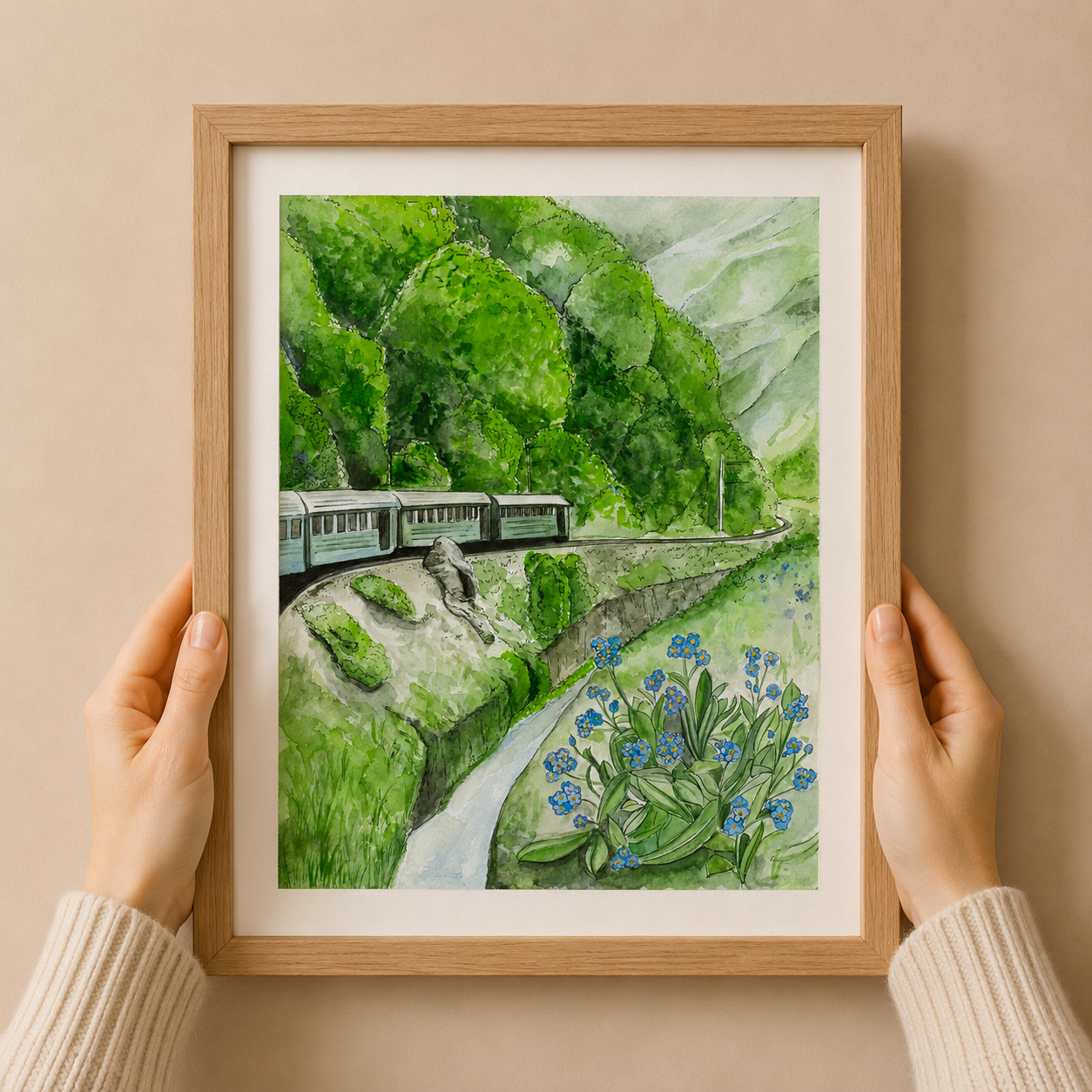 A3 Plakat Landskap - Geiter i Undredal-dalen som blokkerer vegen med bregner