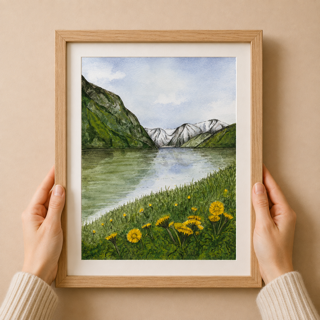 A4 Poster Scenery-Naeroyfjord and Coltsfoot flowers