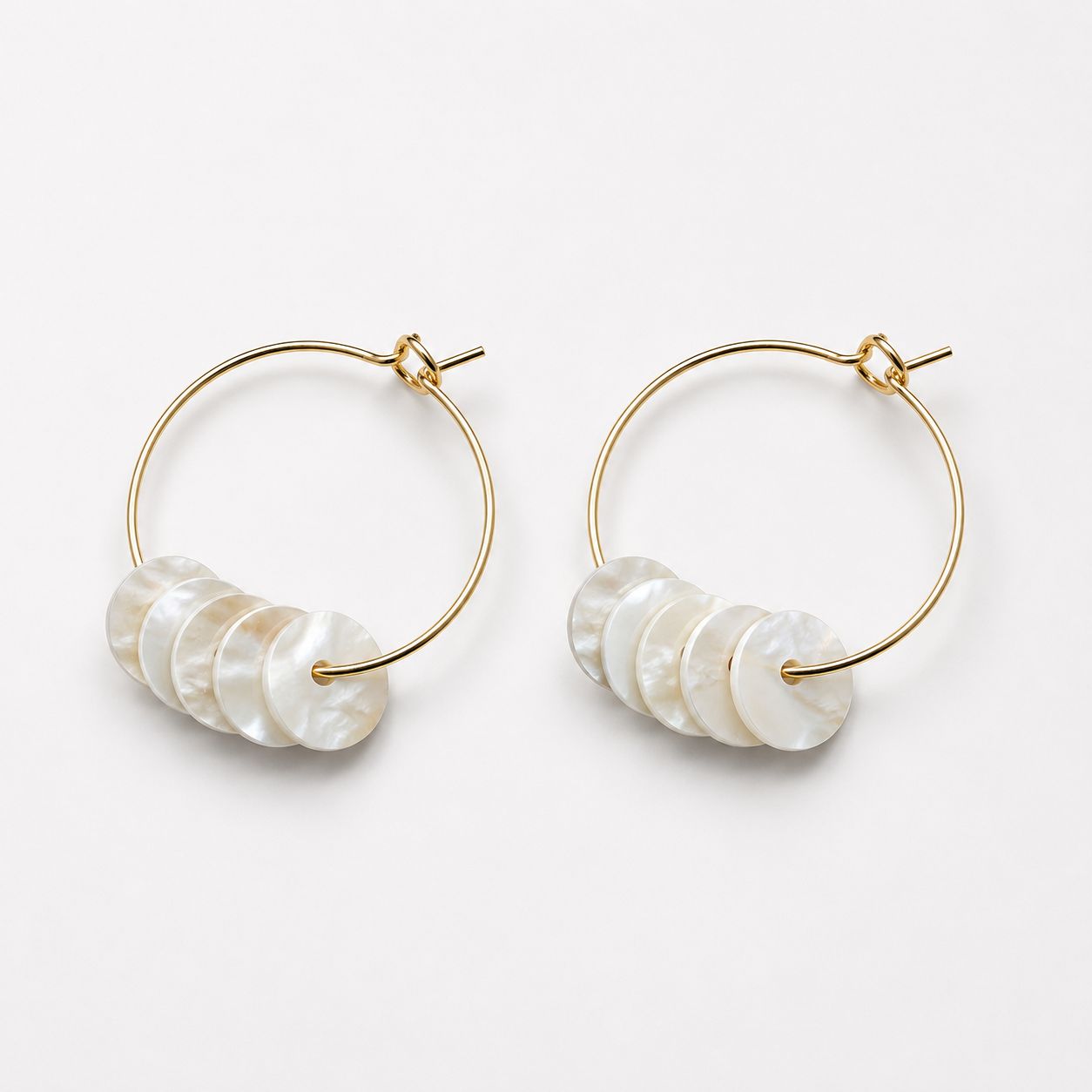 Fresh water pearls disc on Gold Stainless Steel Hoops