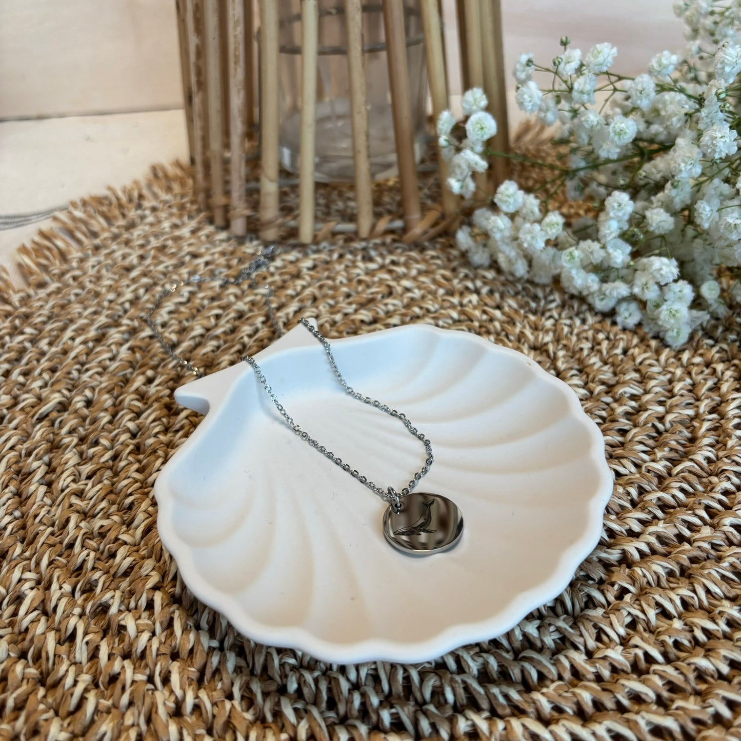 Abalorio de concha para joyería - Piedra natural blanca