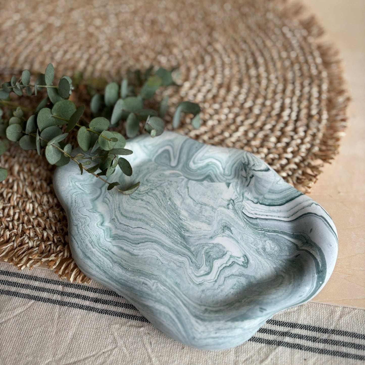 Cloud Tray for jewellery- Sage green marble