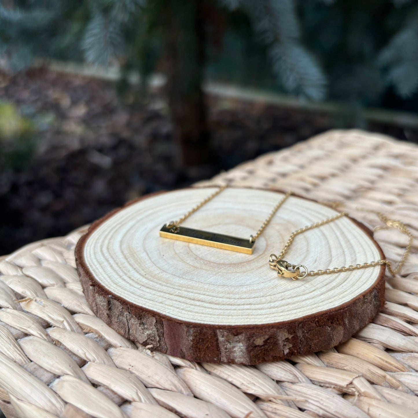 Flåm bar necklace with anchor- Stainless Steel