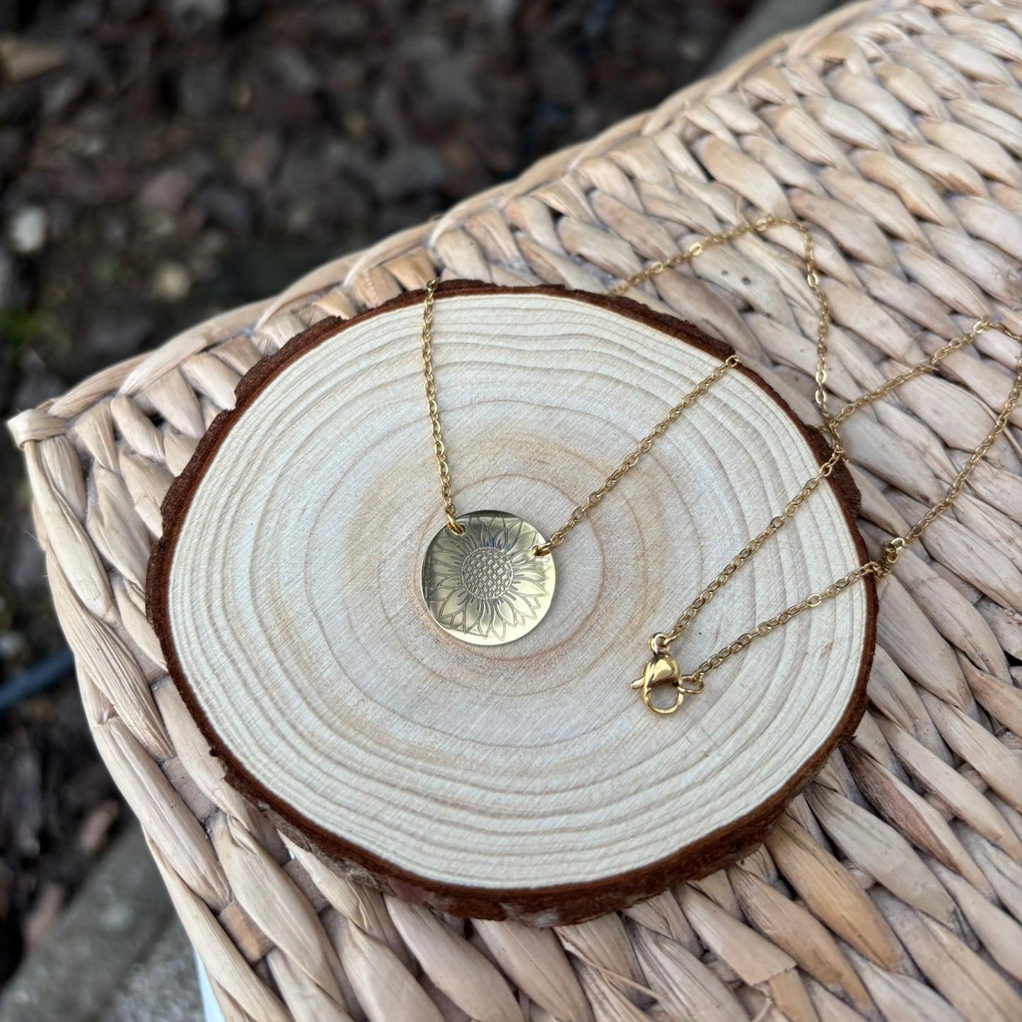 Zonnebloem ronde ketting - roestvrij staal