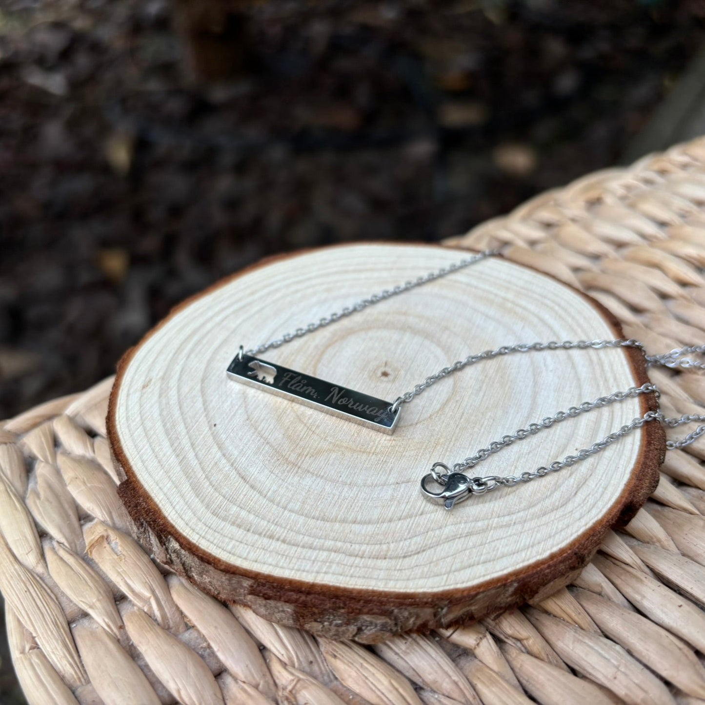 Flåm bar necklace with polar bear- Stainless Steel