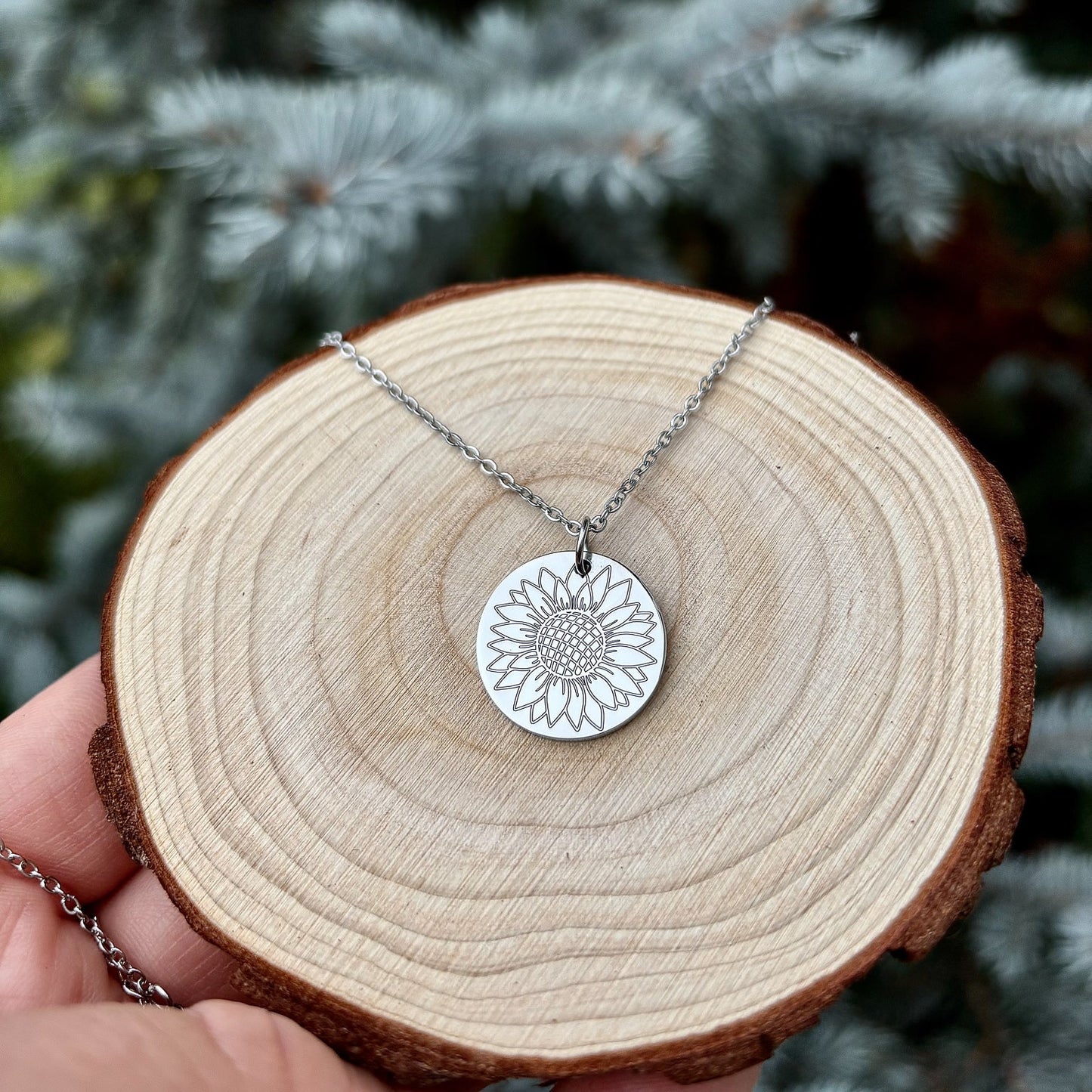 Zonnebloem ronde ketting - roestvrij staal