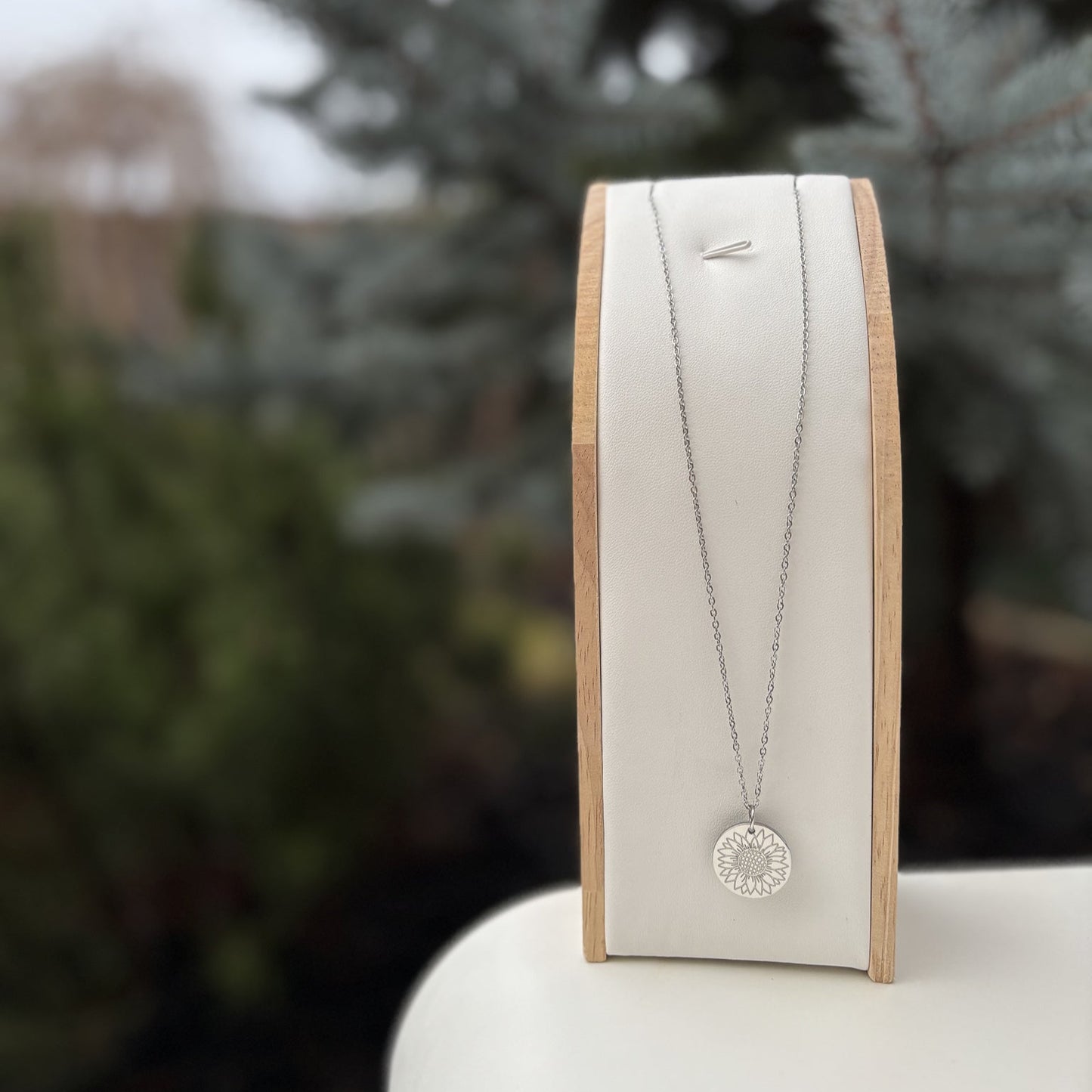 Zonnebloem ronde ketting - roestvrij staal