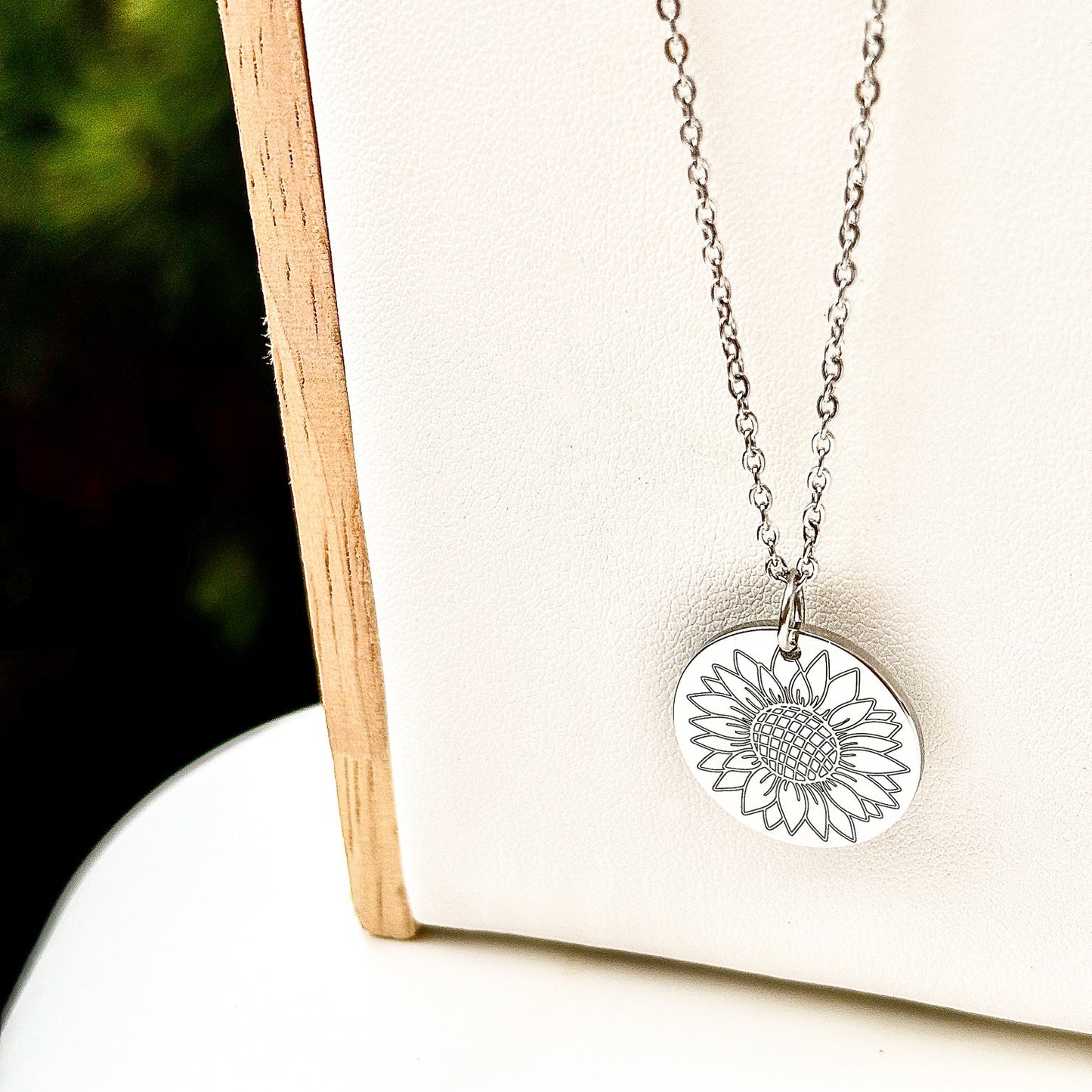 Zonnebloem ronde ketting - roestvrij staal