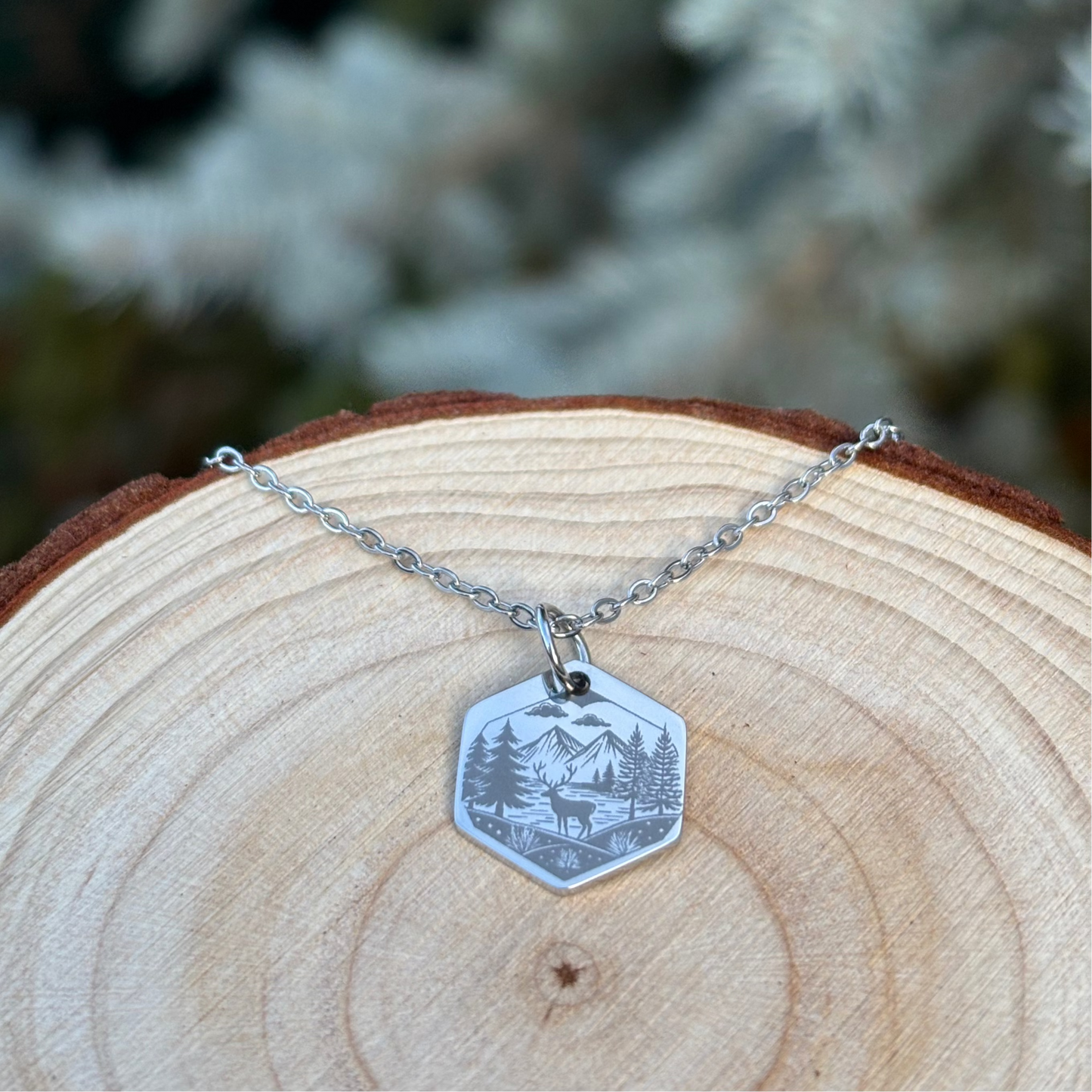 Deer, trees and the fjord necklace- Stainless Steel