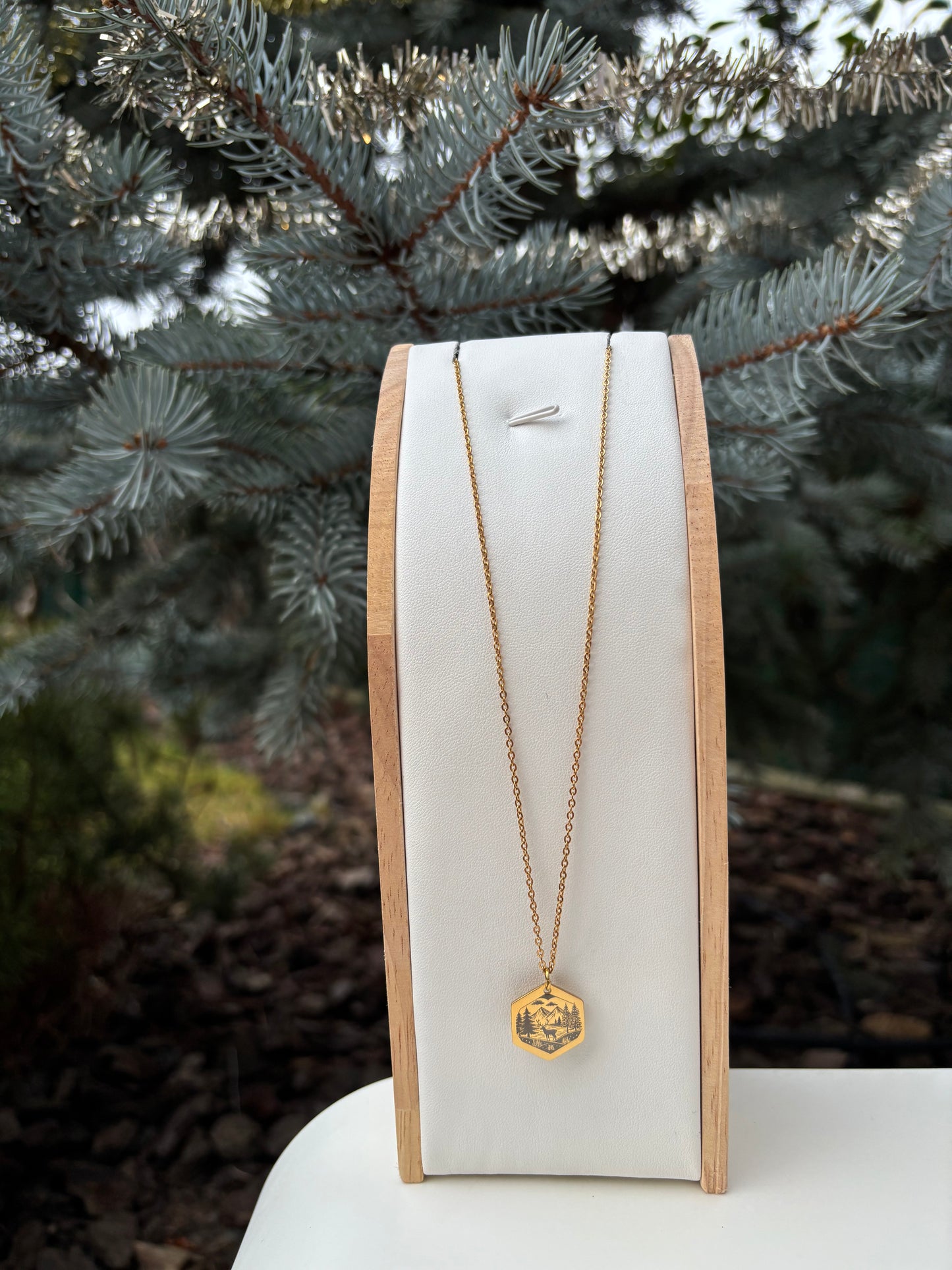 Deer, trees and the fjord necklace- Stainless Steel