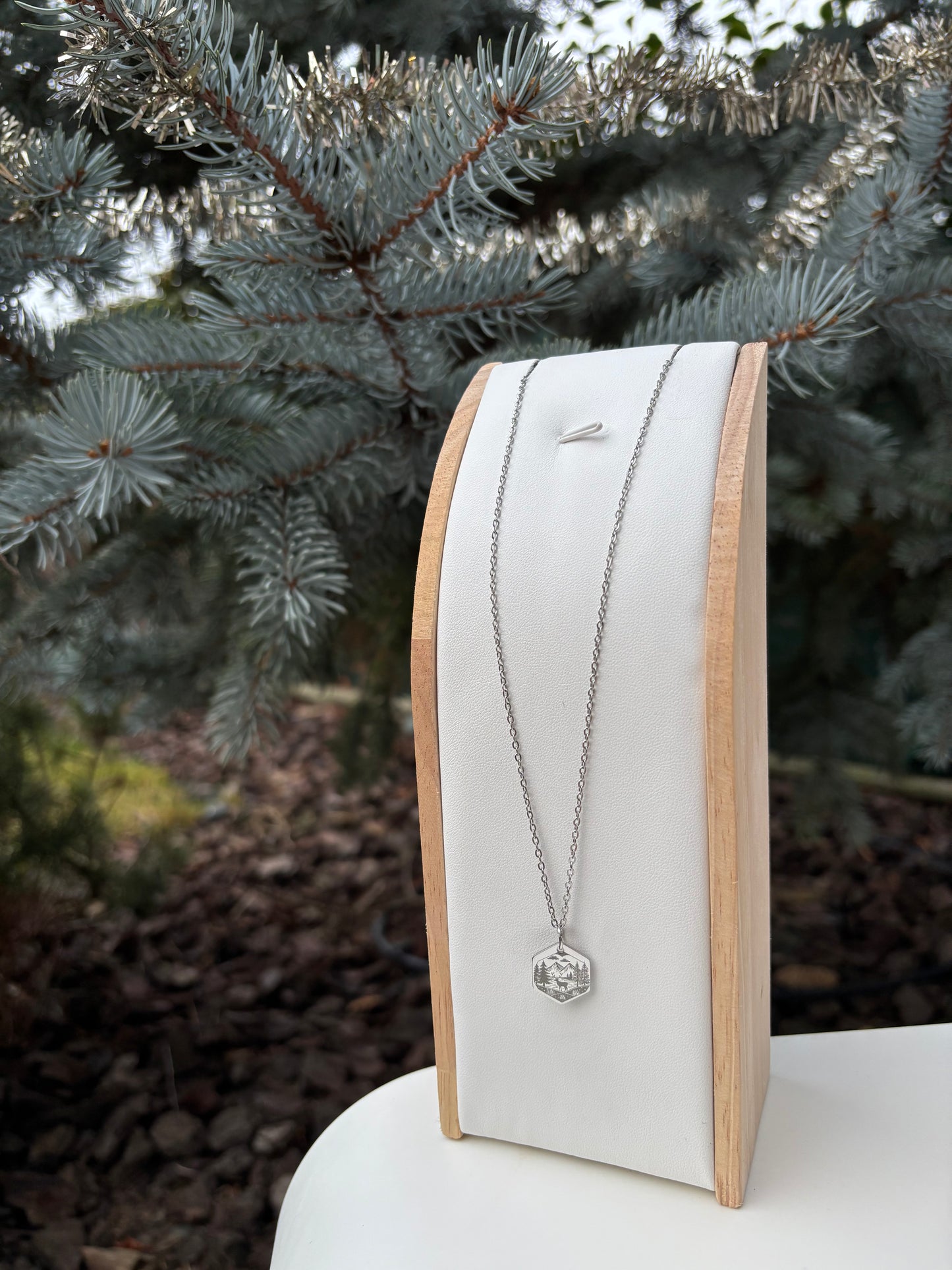 Deer, trees and the fjord necklace- Stainless Steel