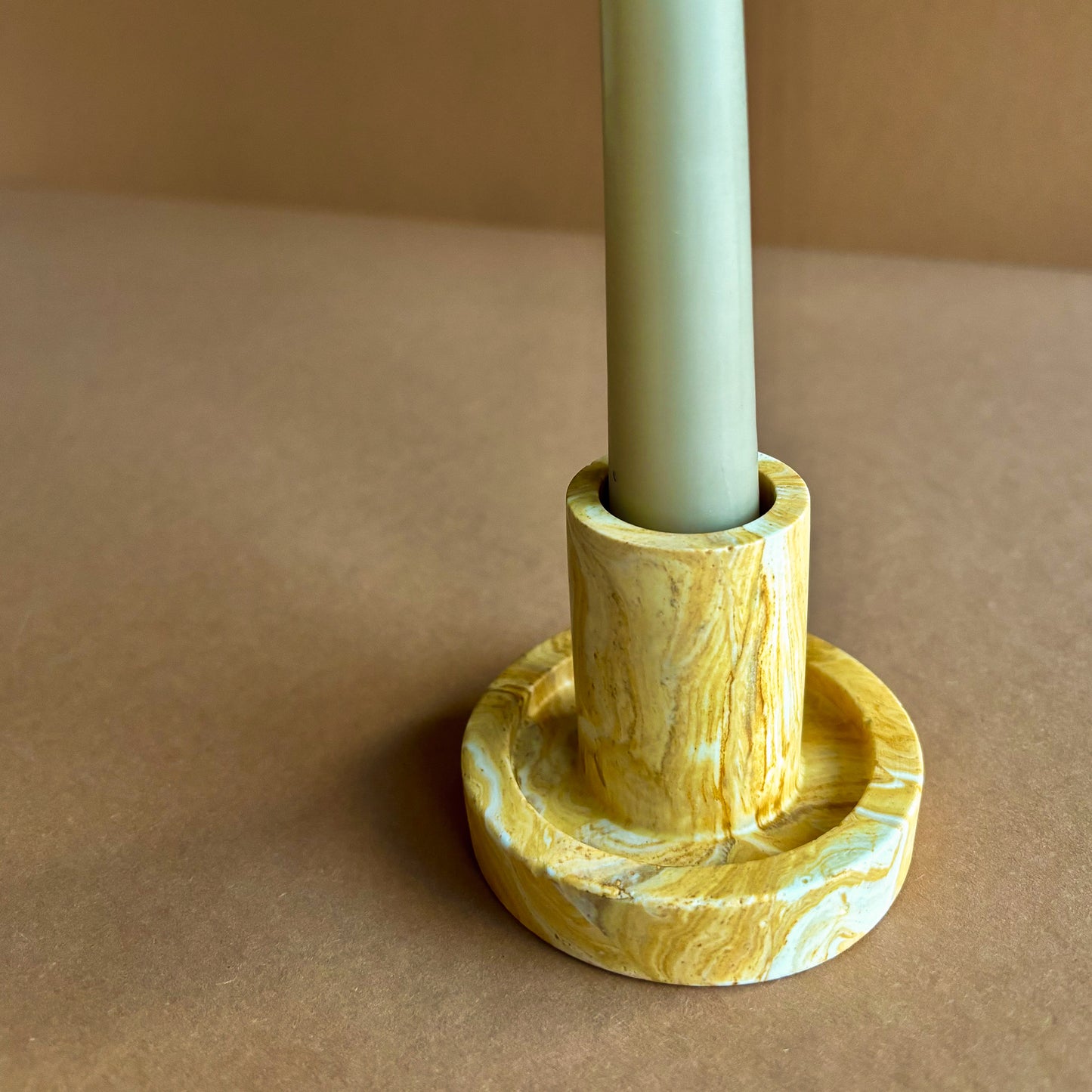 Candlestick holder- Ocre yellow marble