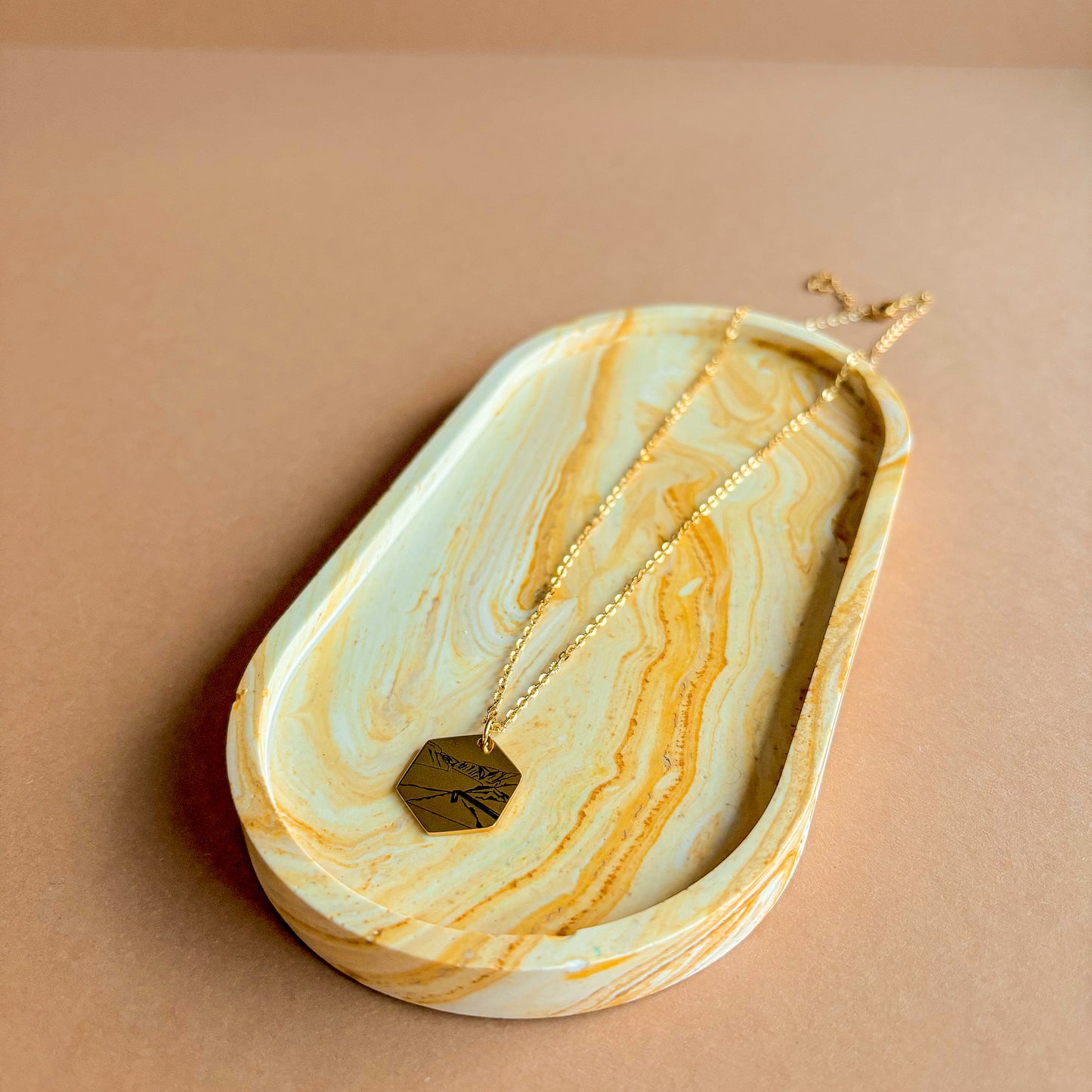 Ovale schaal voor sieraden - Okergeel marmer