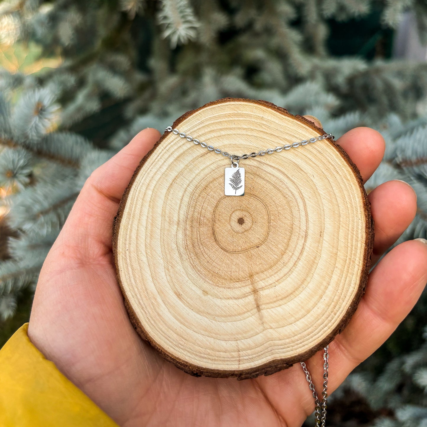 Farnblatt Mini-Stangenkette aus Edelstahl