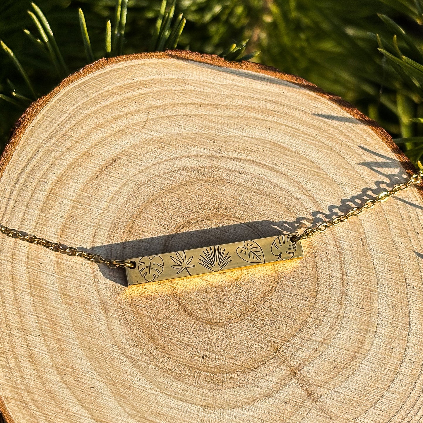 Botanische Blattstangen Halskette Edelstahl
