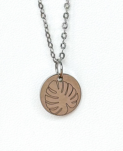 Monstera Delicioza round necklace- Stainless Steel