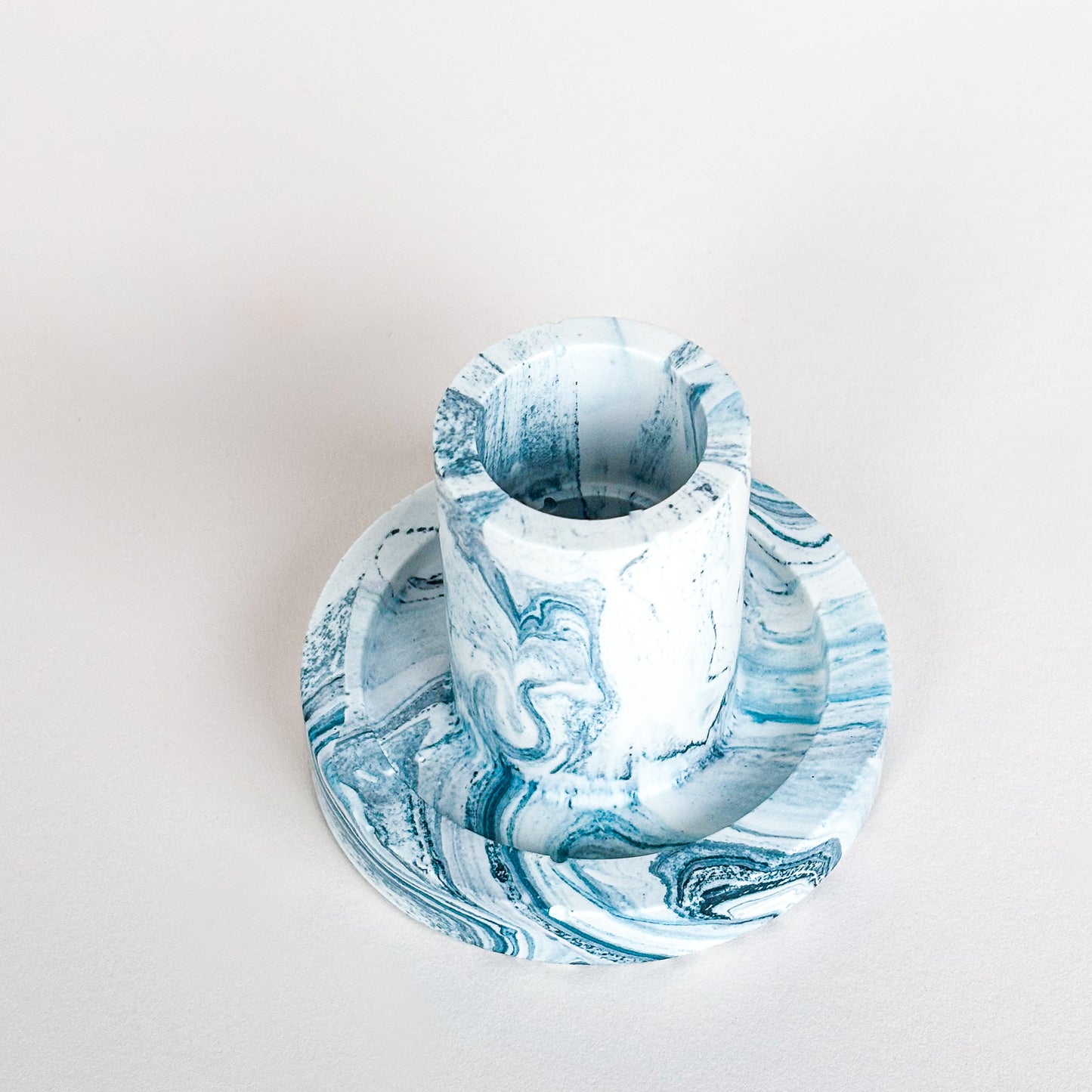 Candlestick holder- Teal blue marble