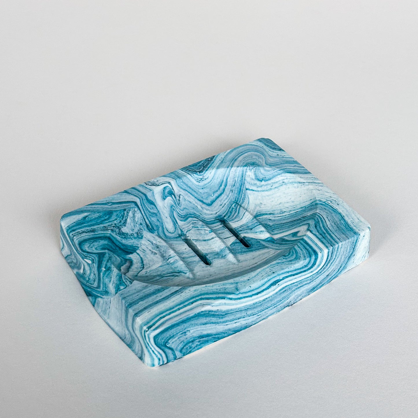 Soap dish rectangular- Teal blue marble