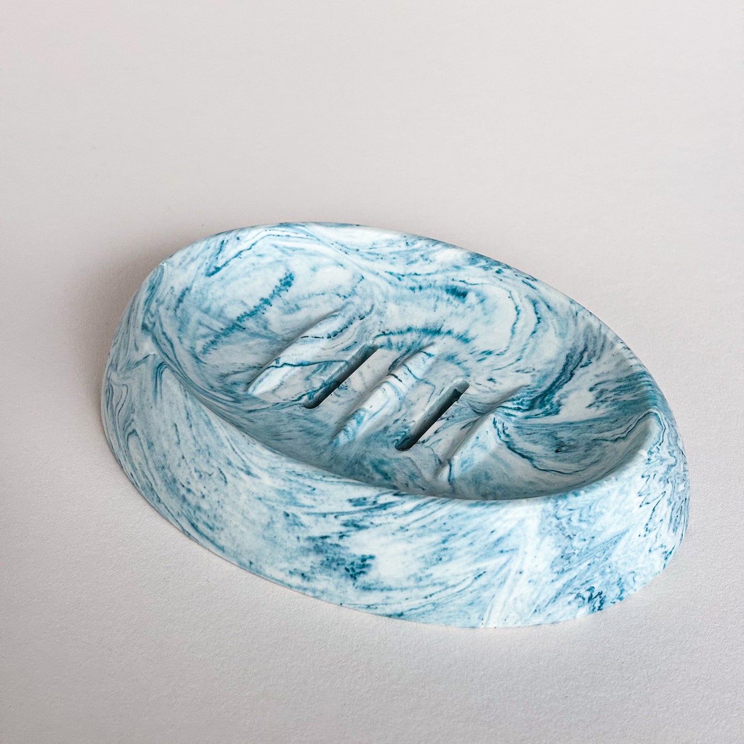 Soap dish oval- Teal blue marble