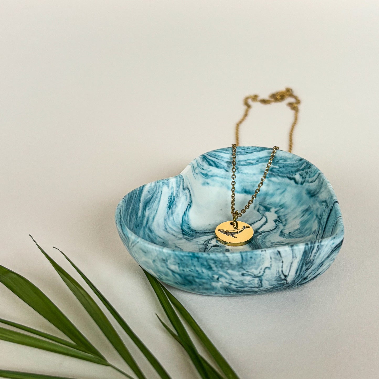 Heart ring dish- Teal blue marble