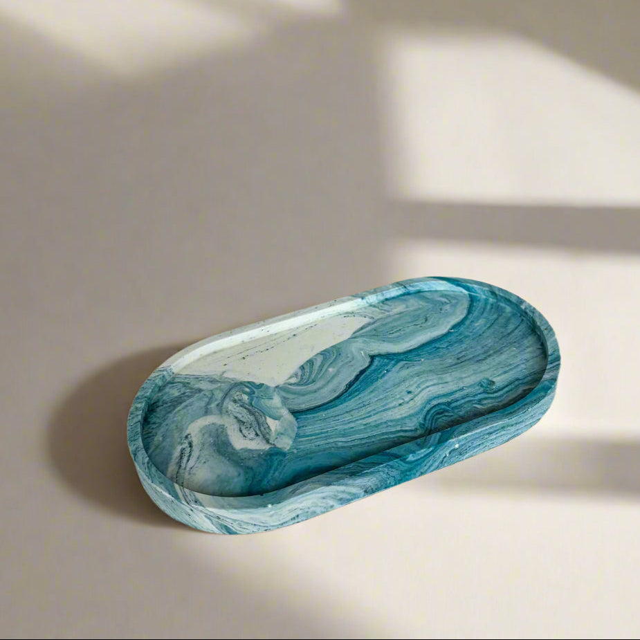 Ovale schaal voor sieraden - Blauwgroen marmer
