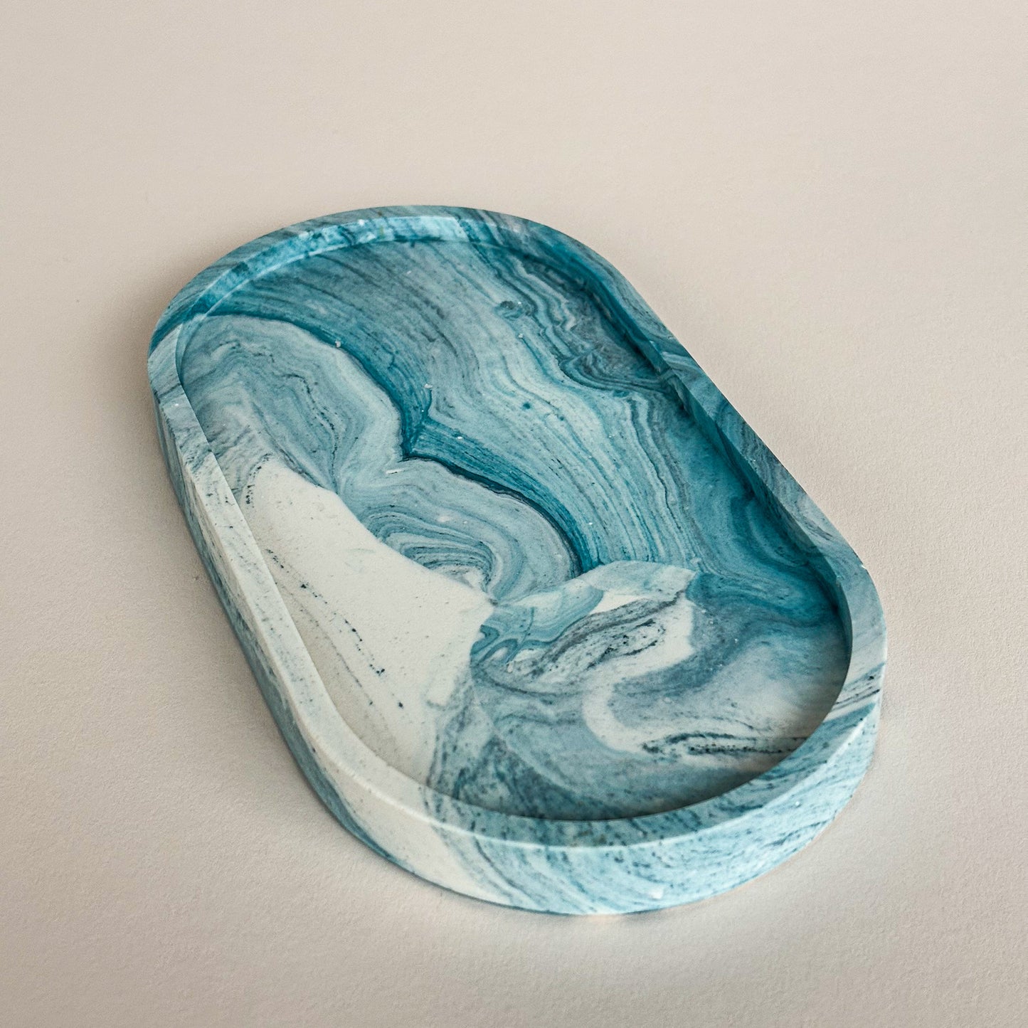 Ovale schaal voor sieraden - Blauwgroen marmer