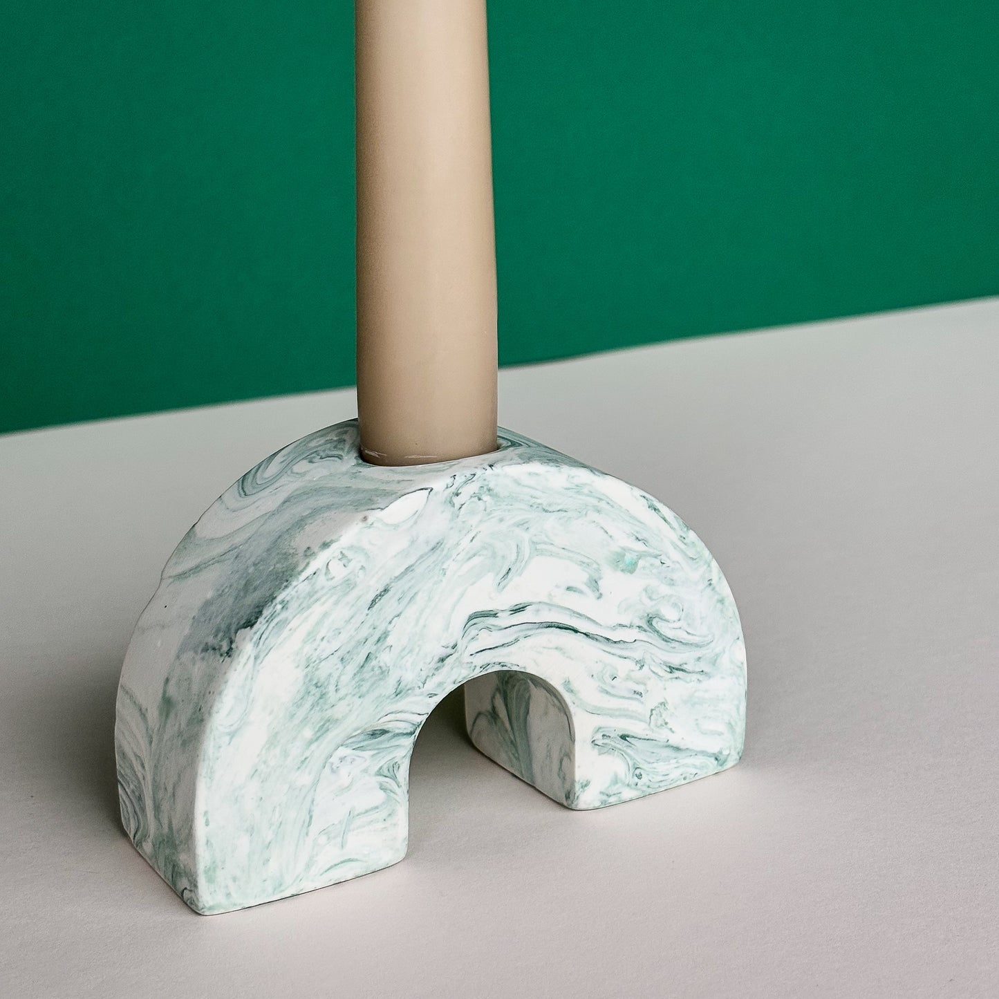 Rainbow candlestick holder- Sage green marble