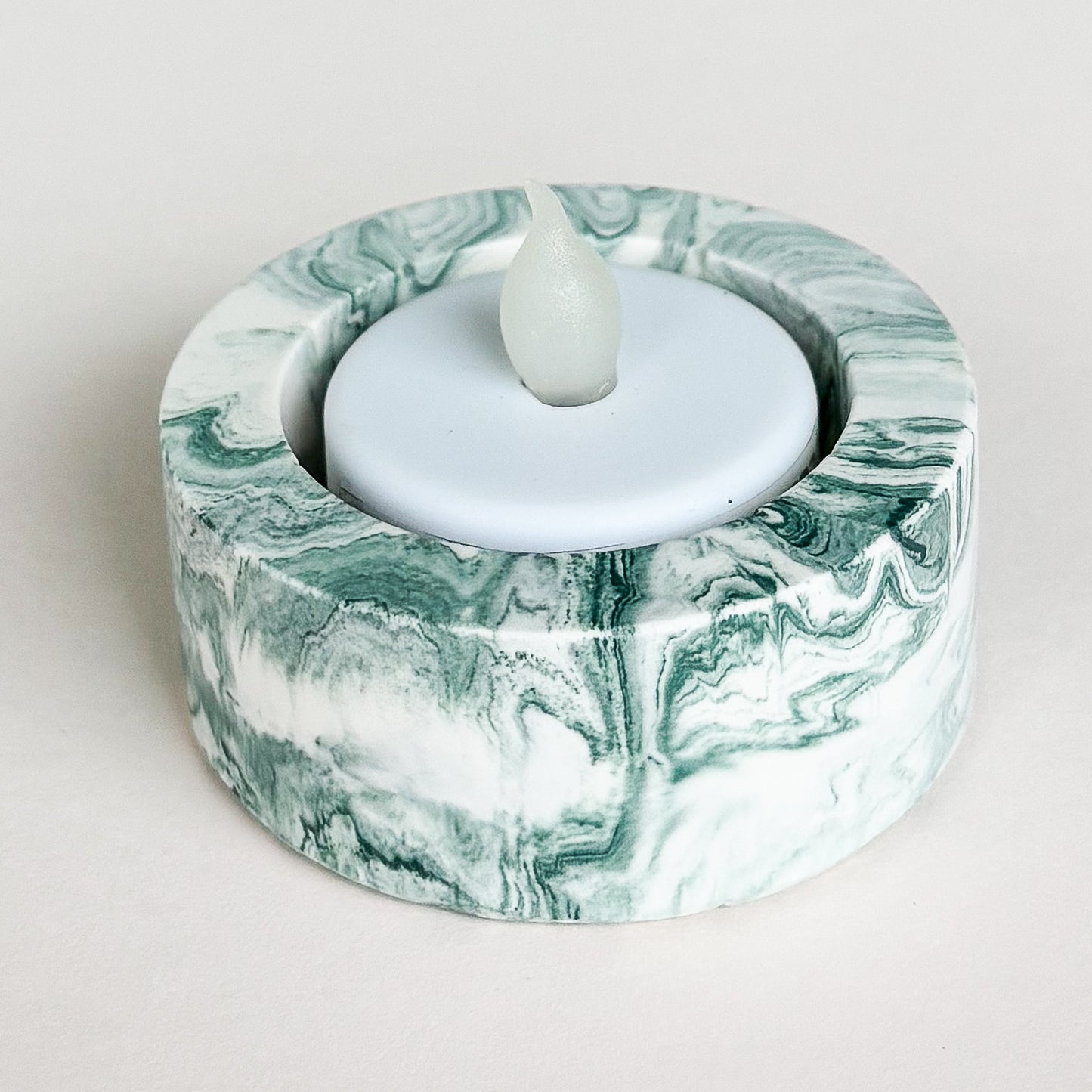 Tealight holder single- Sage green marble