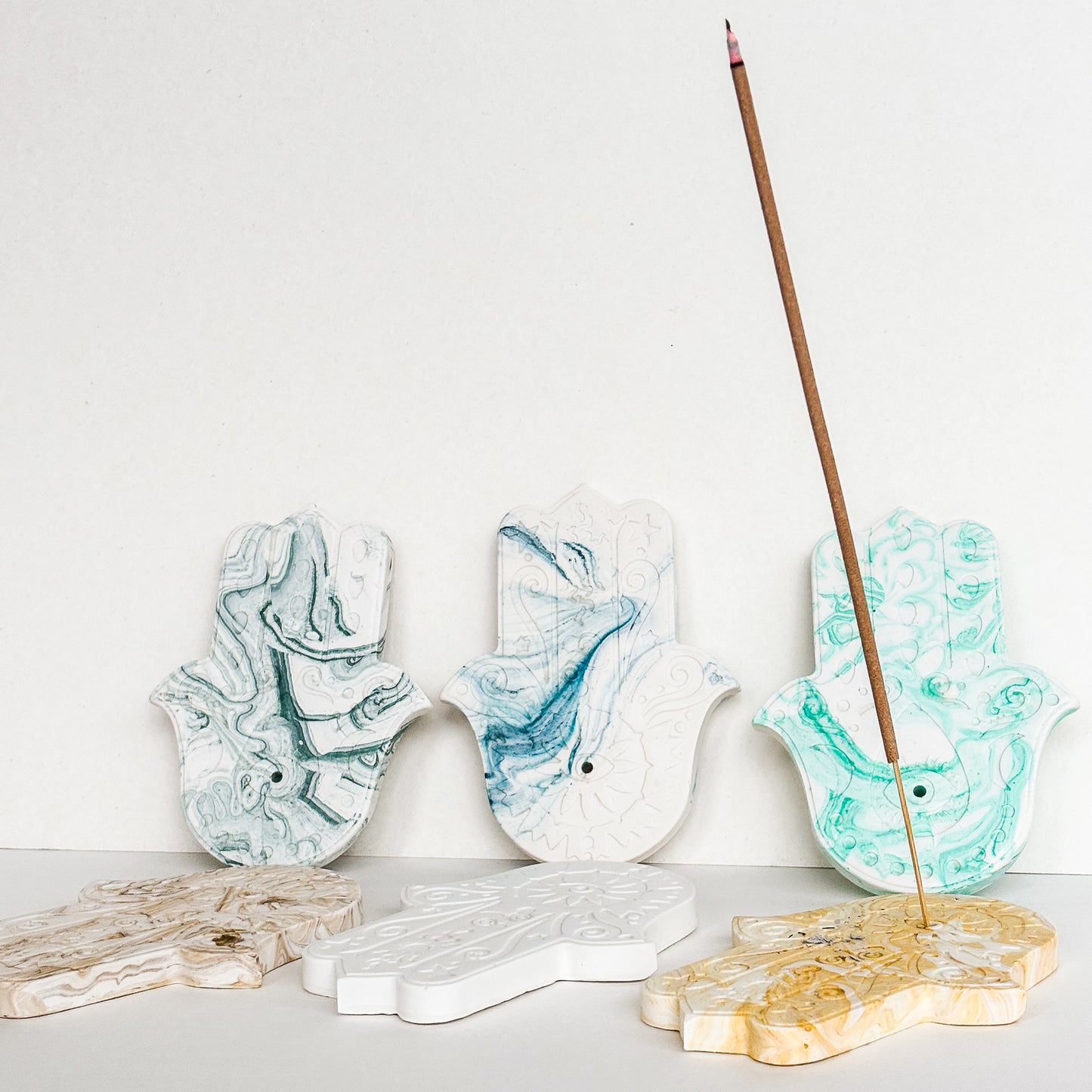 Røkelsespinnehaldar Hamsa hand - Akvamarinfjell