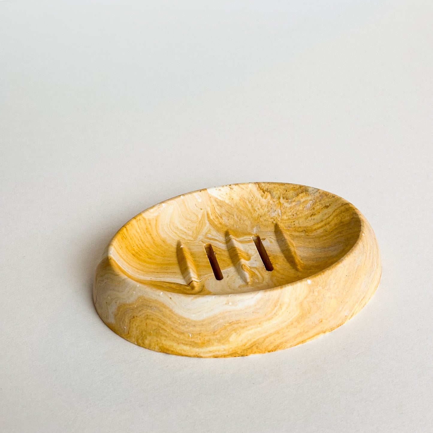 Soap dish oval- Ocre yellow marble