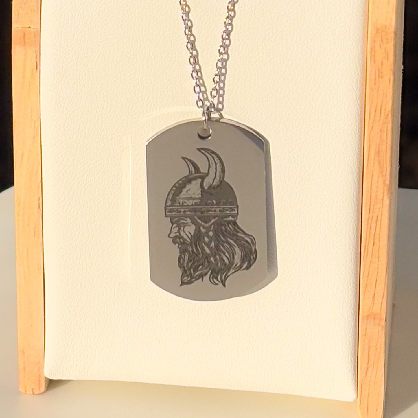 Viking in helmet soldier tag necklace - Stainless steel