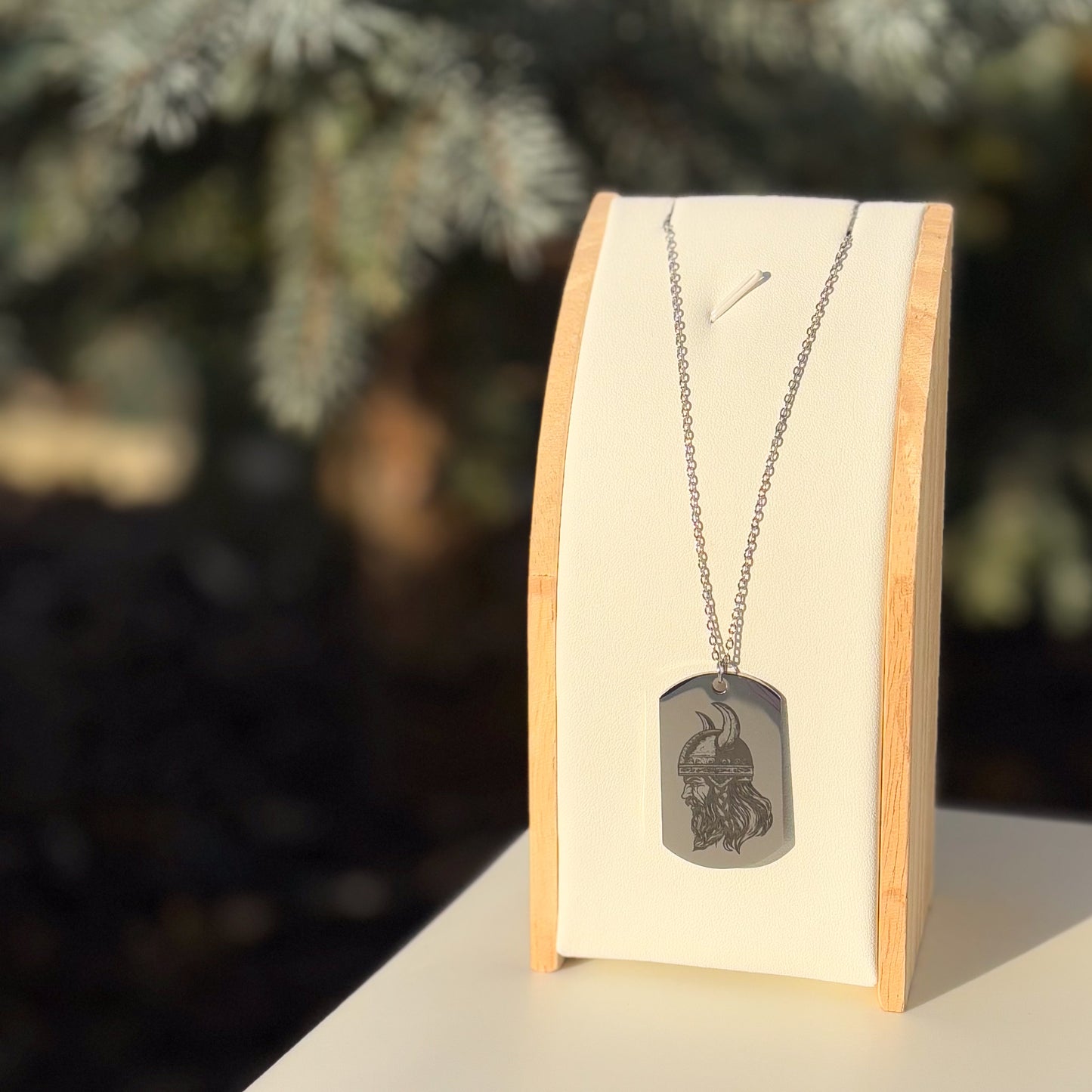 Viking in helmet soldier tag necklace - Stainless steel