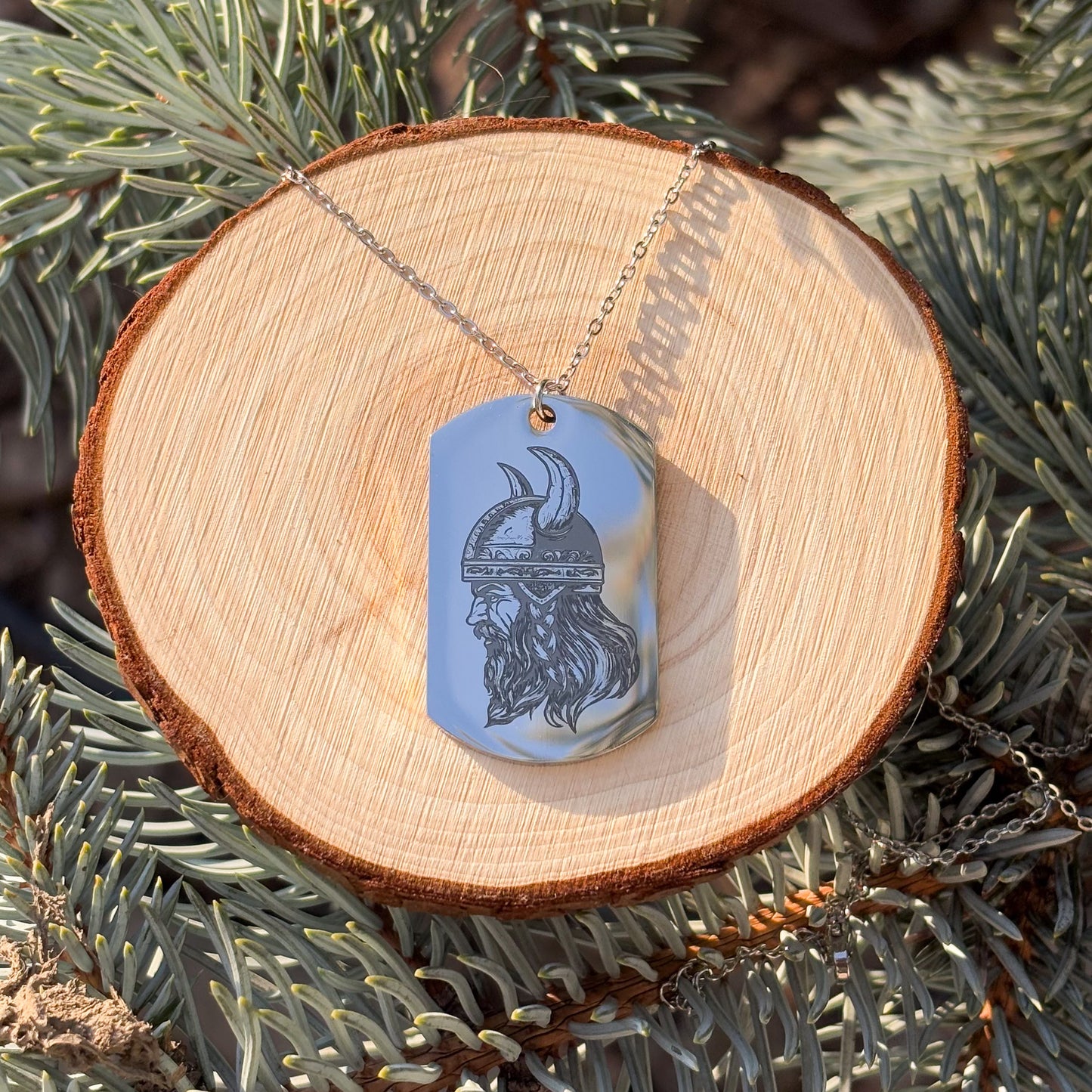 Viking in helmet soldier tag necklace - Stainless steel