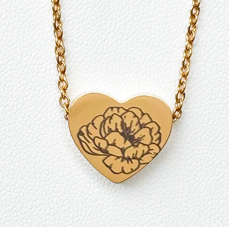 Peony heart necklace - Stainless Steel
