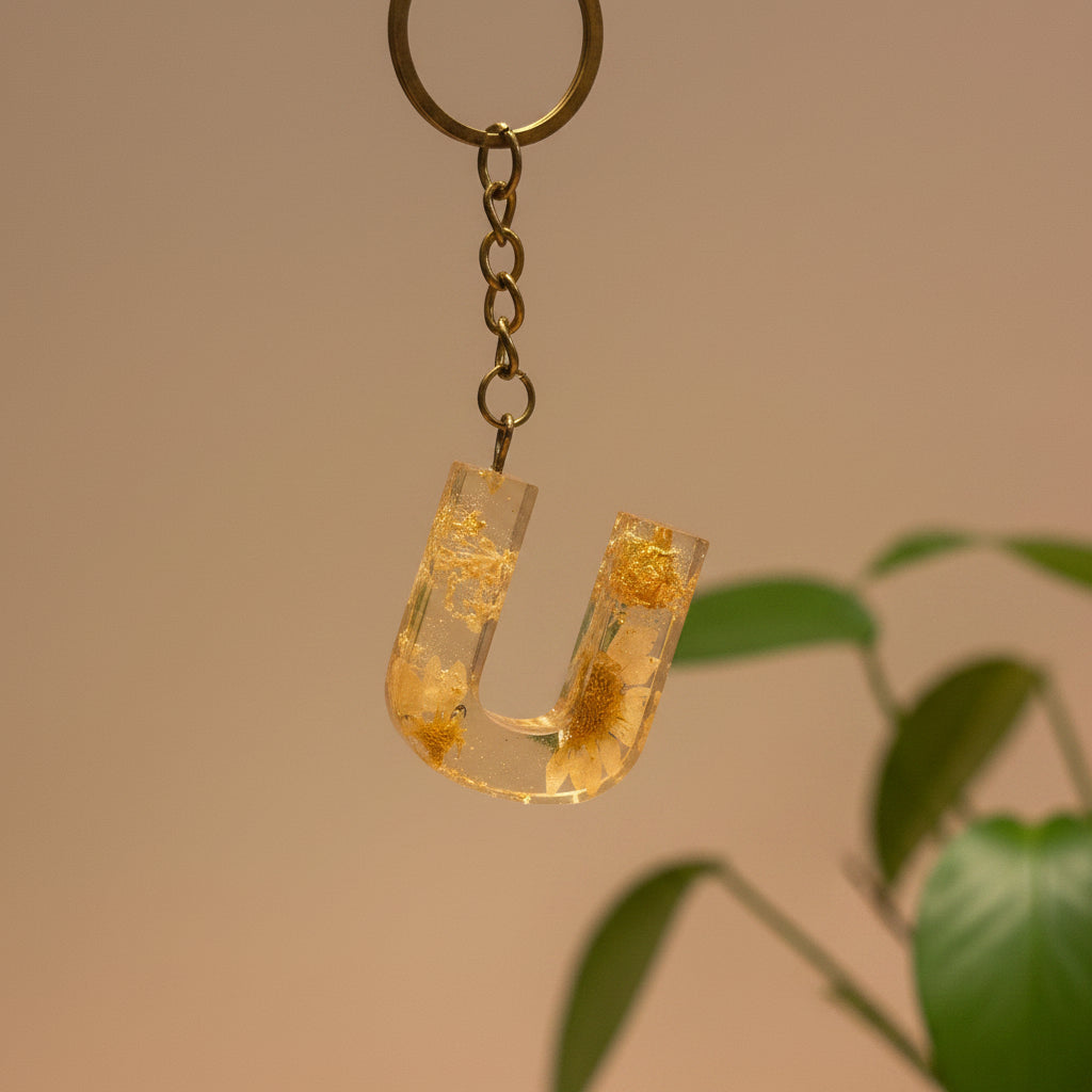 Alphabet keychain flower filled/abstract assorted RESIN SALE