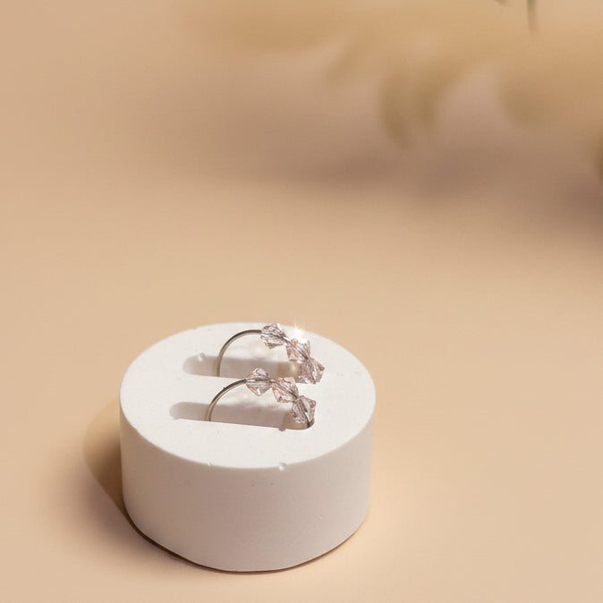 3 Mini Pink Czech Crystals on 925 Silver hoops 15mm