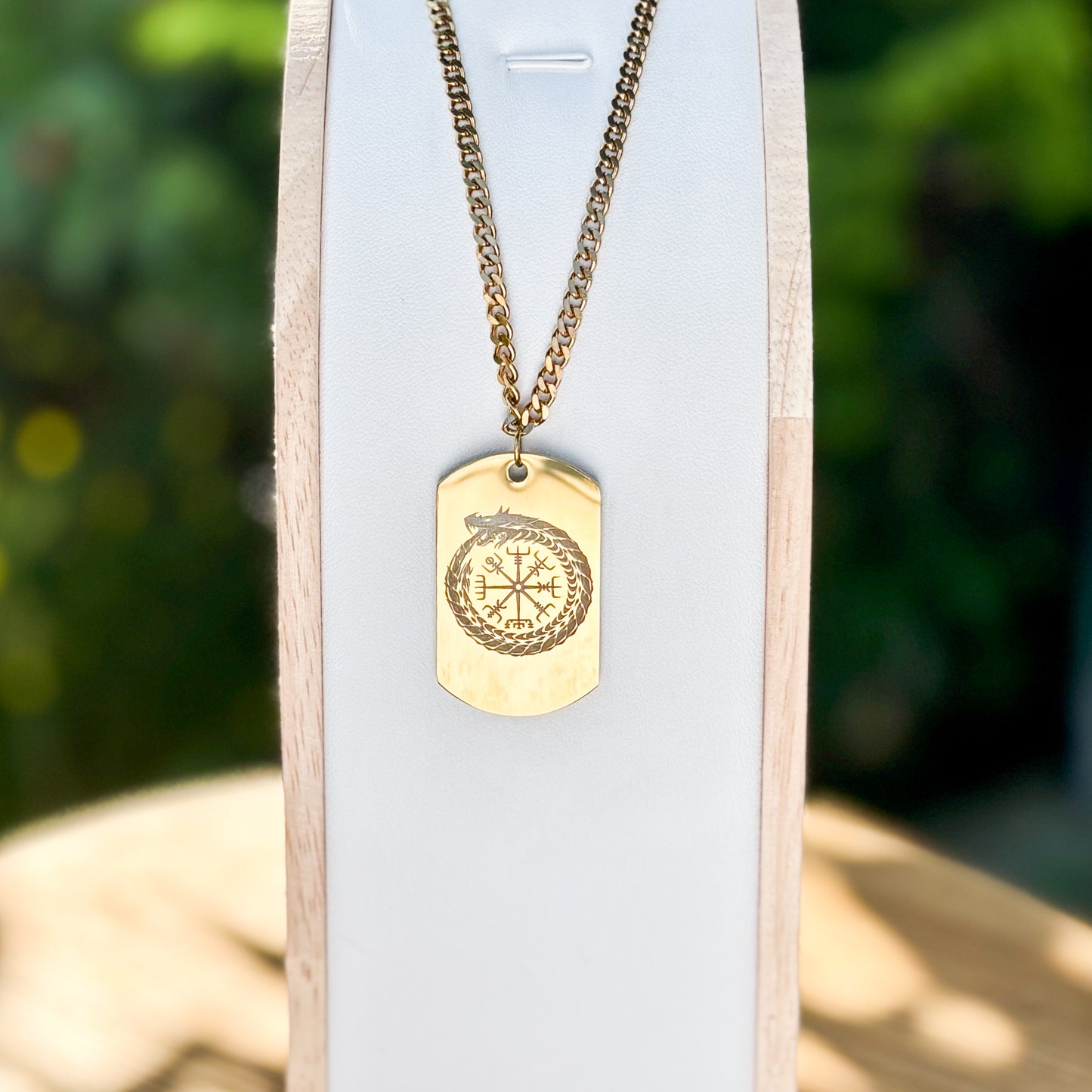 Ouroboros in vegvisir soldier tag necklace - Stainless steel