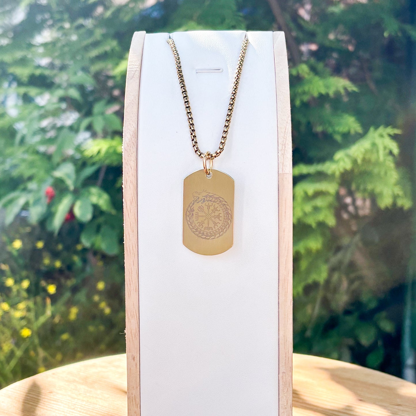 Ouroboros in vegvisir soldier tag necklace - Stainless steel