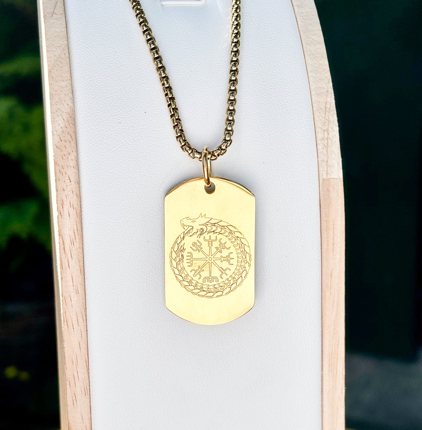 Ouroboros in vegvisir soldier tag necklace - Stainless steel