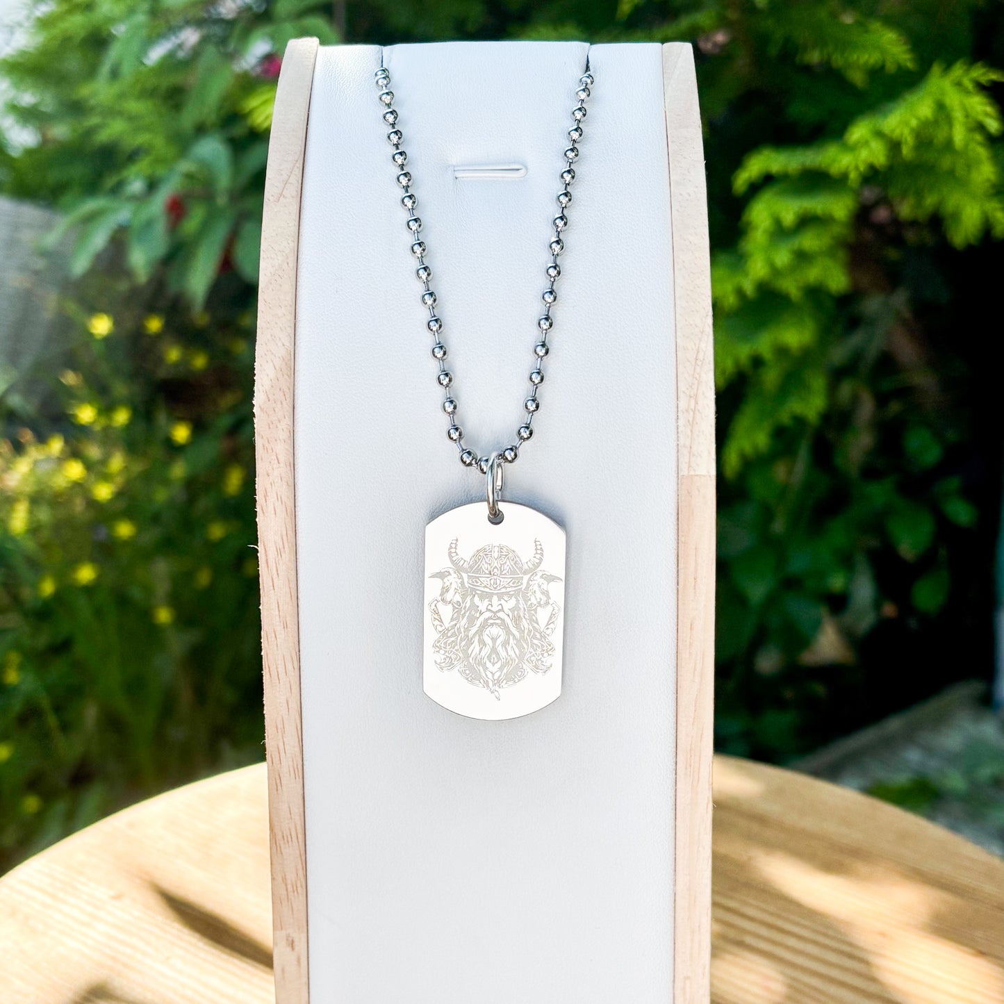 Odin with two ravens Huginn&Muninn soldier tag necklace - Stainless steel