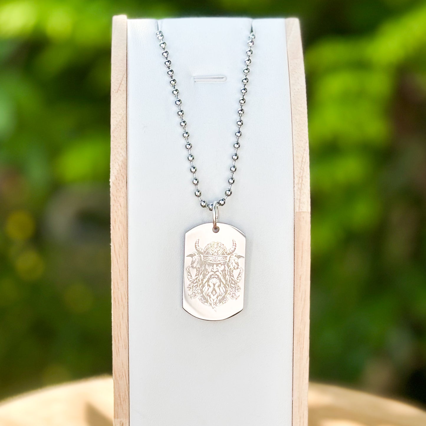 Odin with two ravens Huginn&Muninn soldier tag necklace - Stainless steel