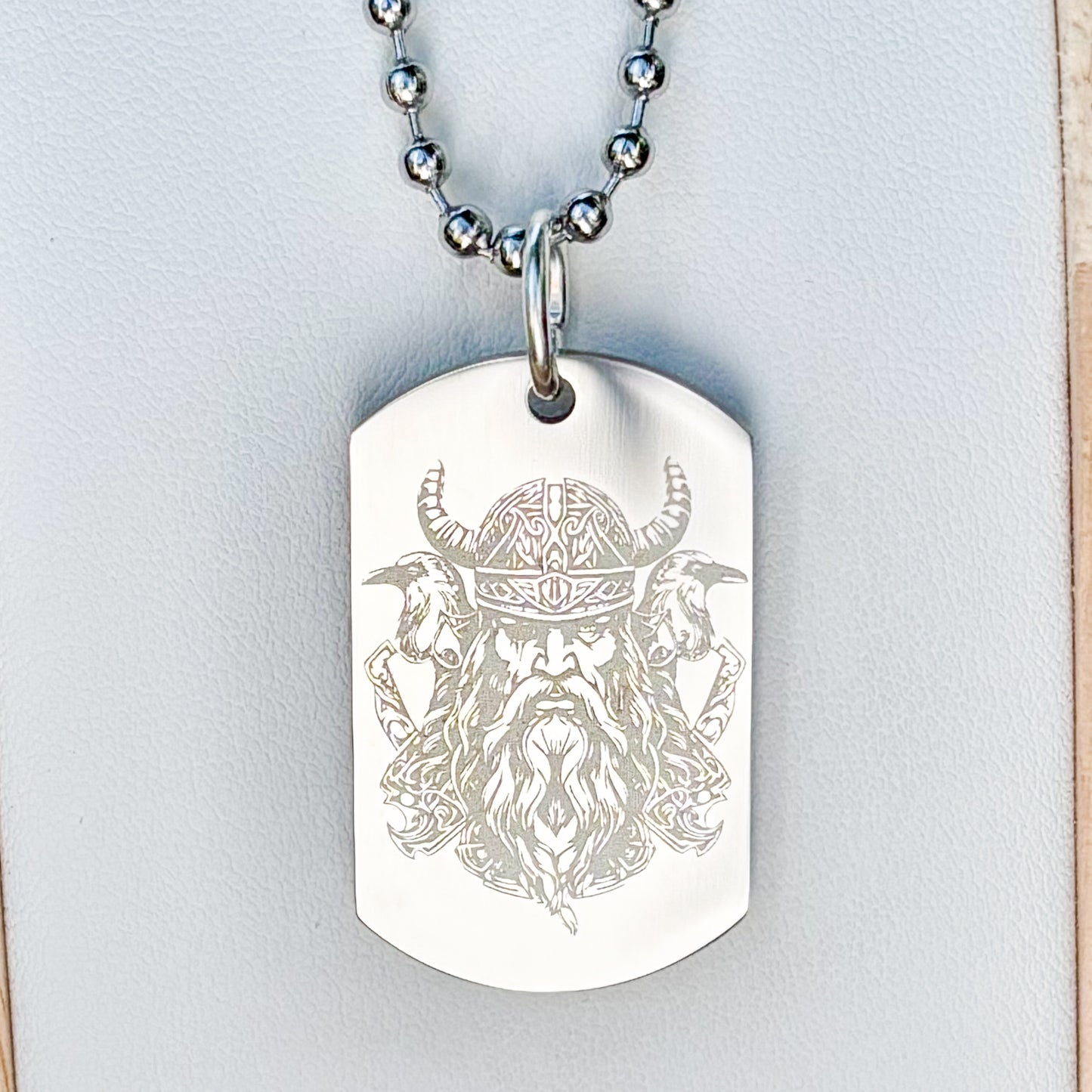 Odin with two ravens Huginn&Muninn soldier tag necklace - Stainless steel