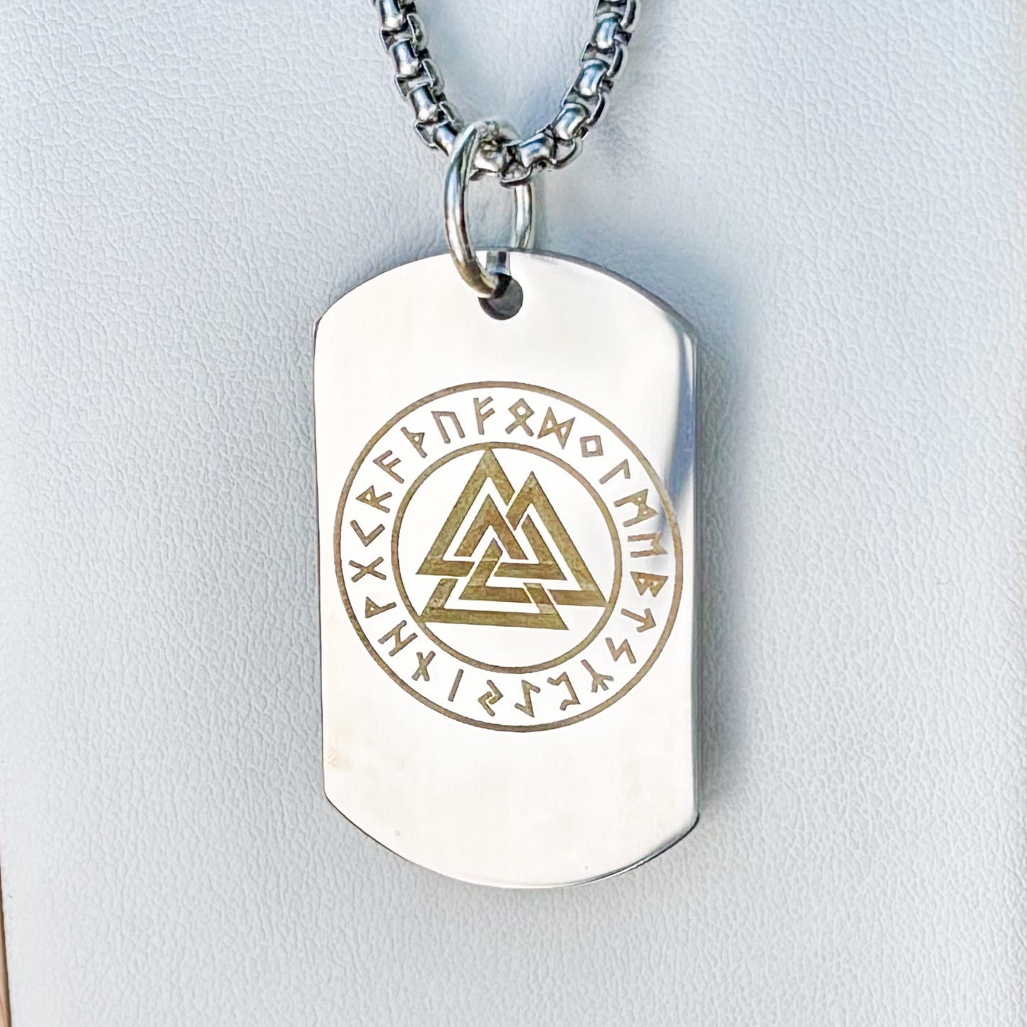 Valknut - slain warrior soldier tag necklace - Stainless steel