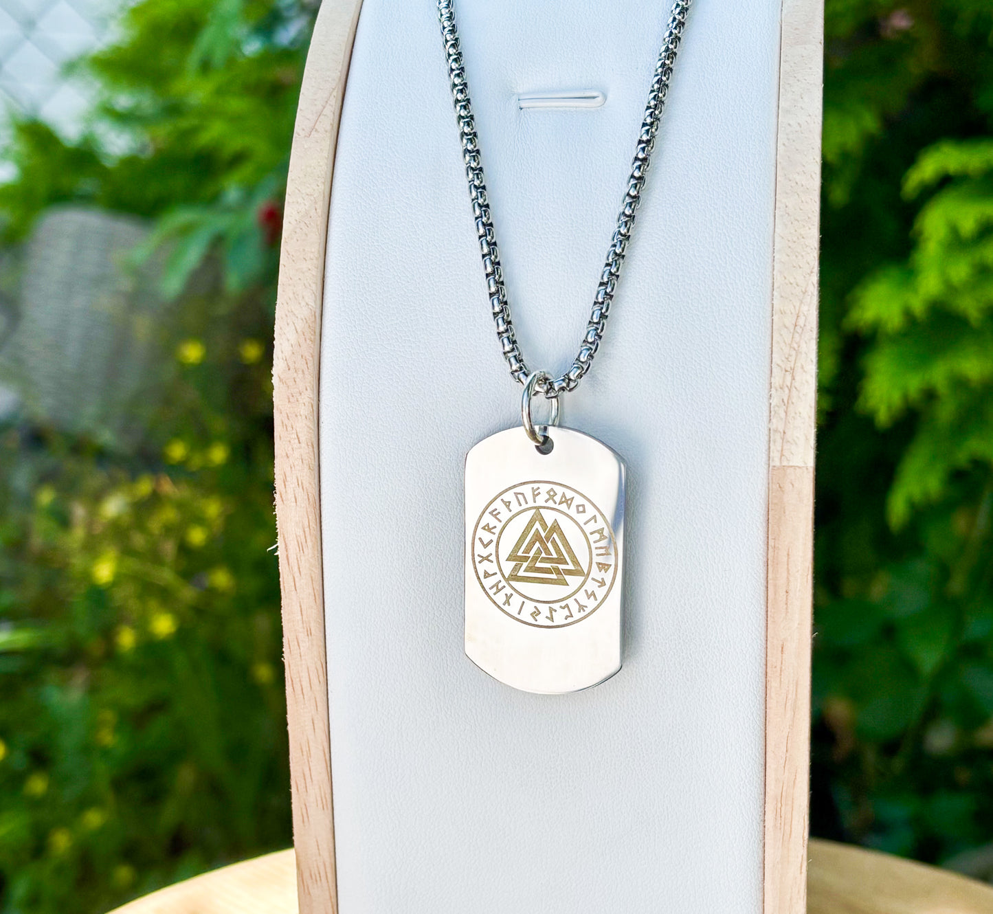 Valknut - slain warrior soldier tag necklace - Stainless steel