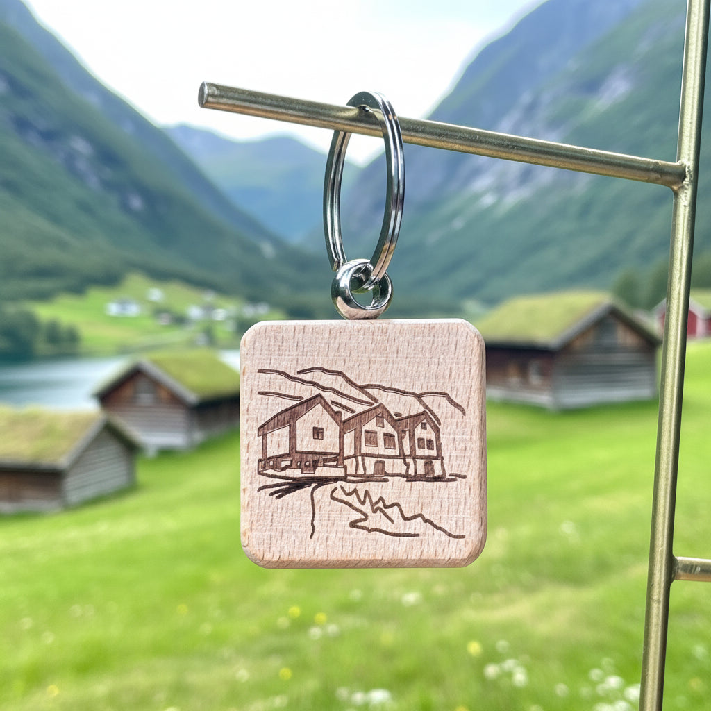 Otternes side view wooden keychain 38x38mm