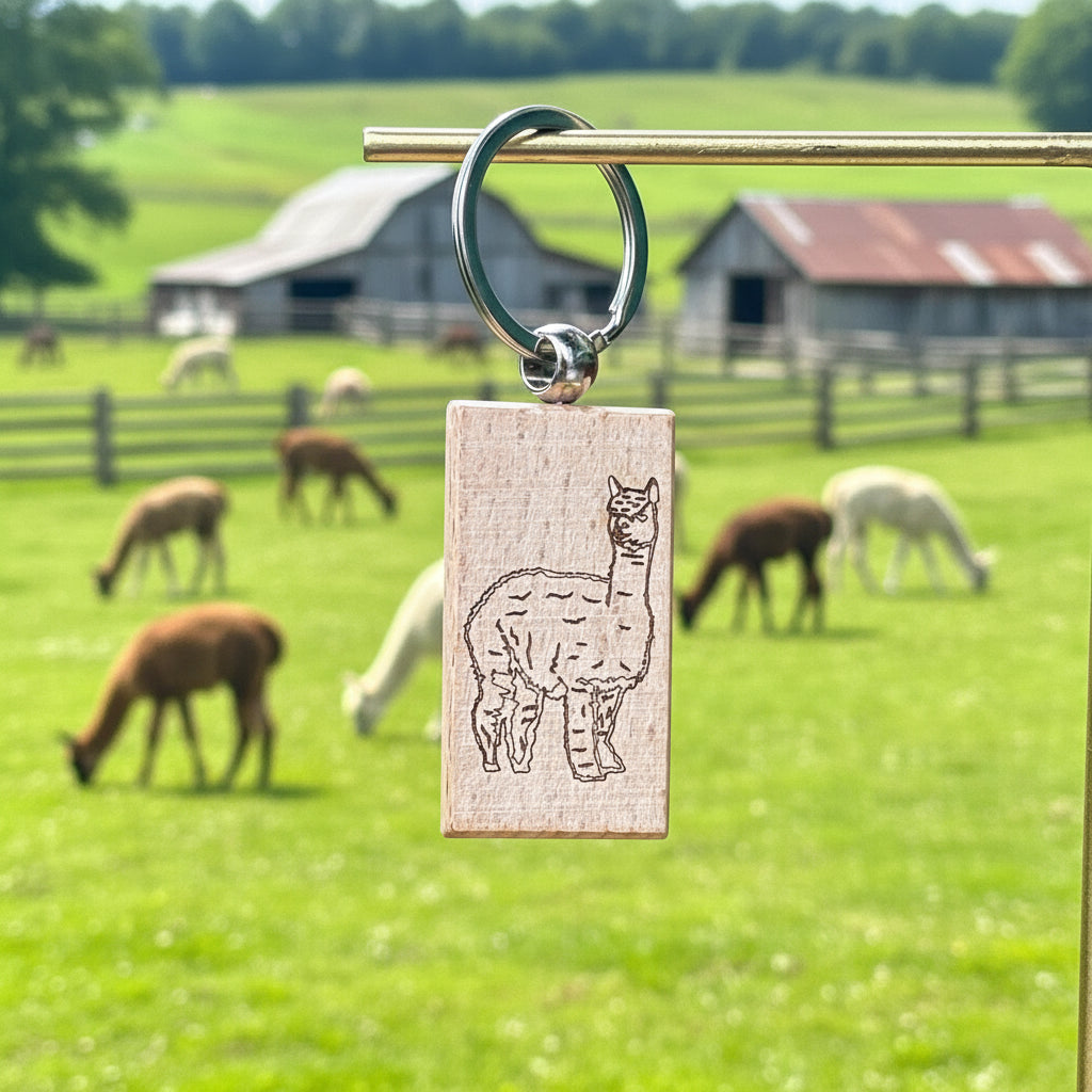 Llamma standing white wooden keychain 50x28mm