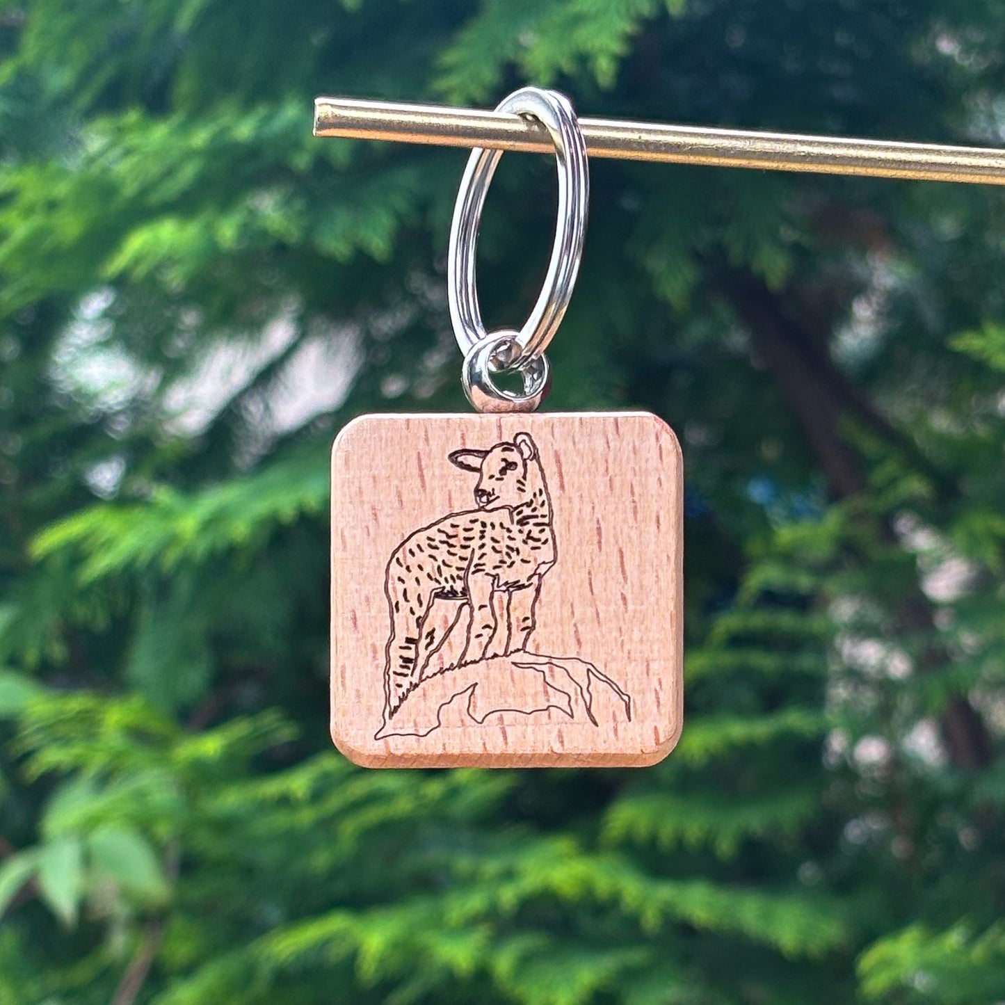 Sheep standing wooden keychain 38x38mm square