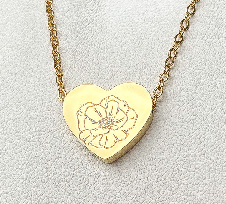 Poppy heart necklace - Stainless Steel