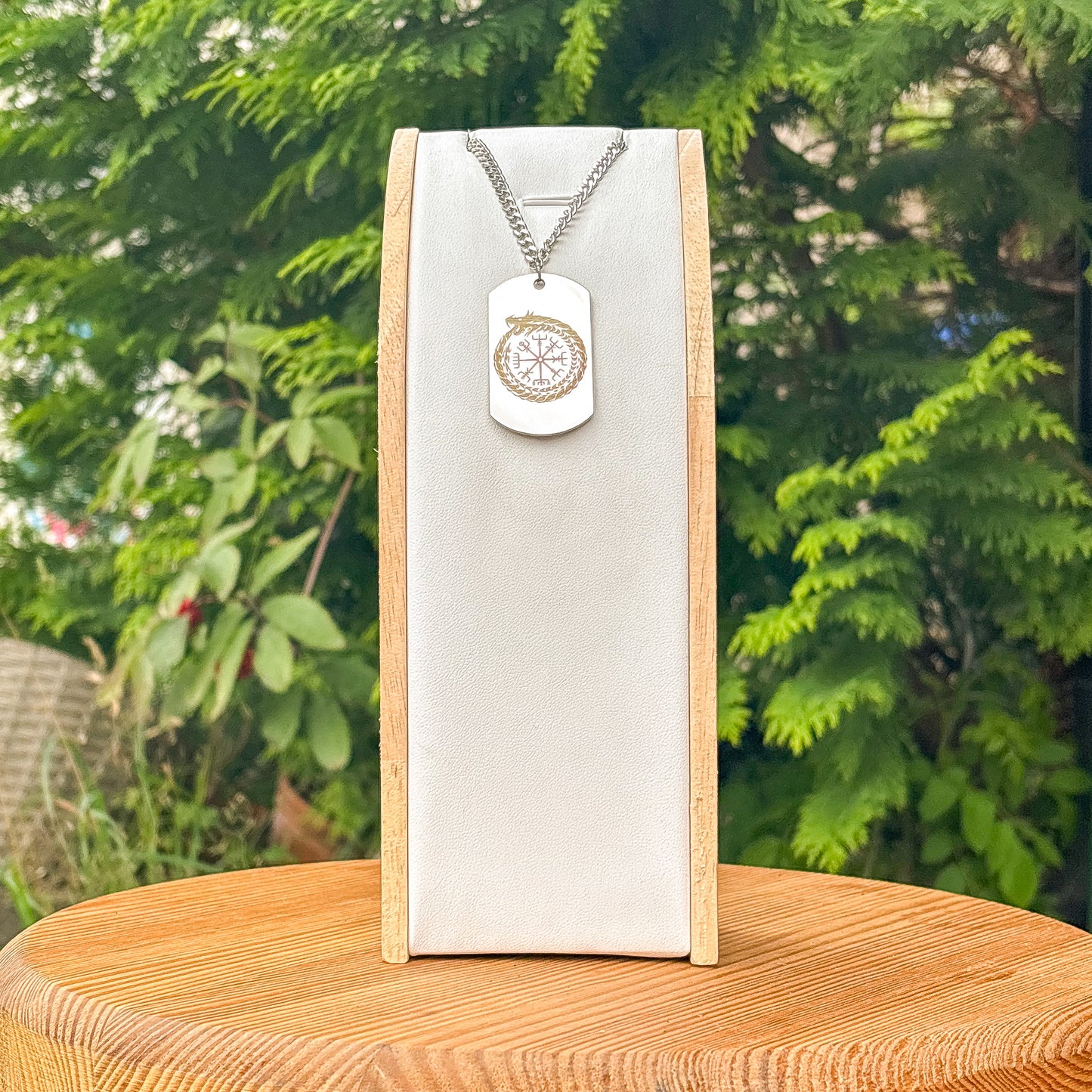 Ouroboros in vegvisir soldier tag necklace - Stainless steel